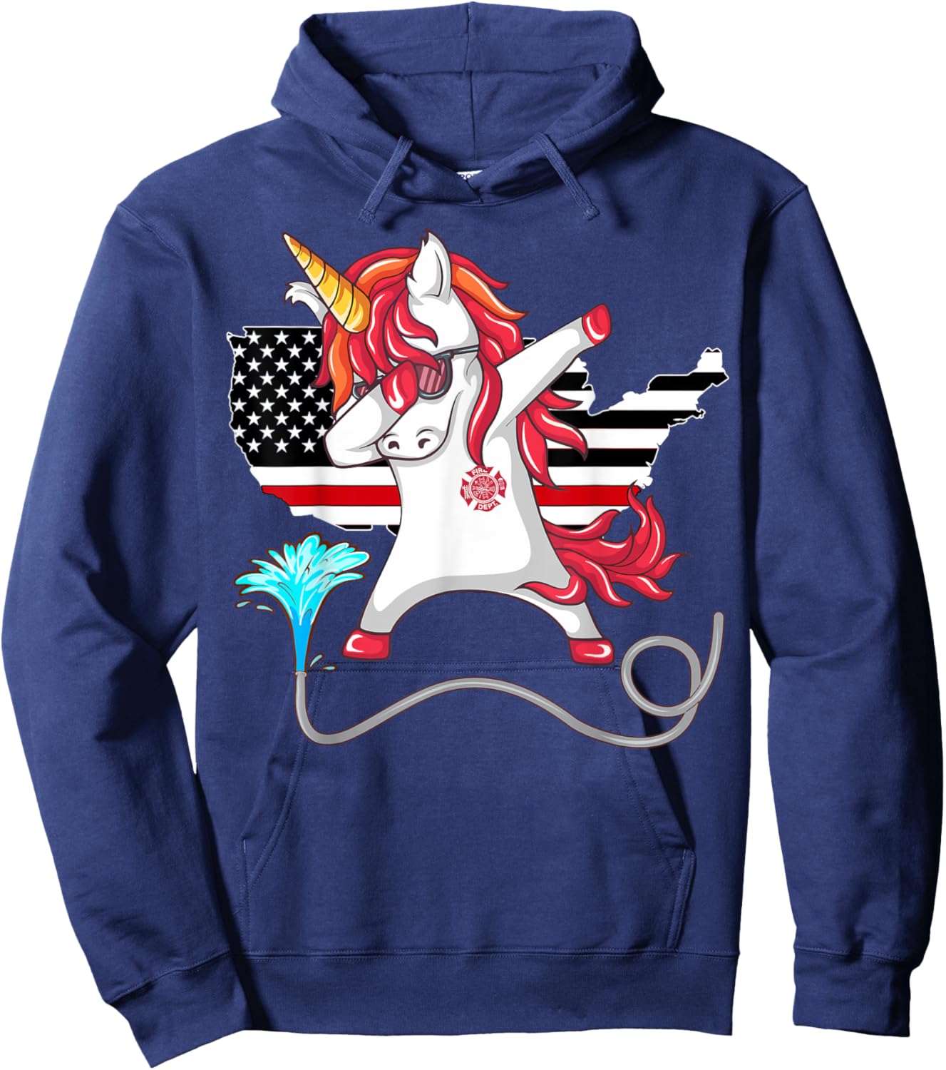 Unicorn Firefighter Fireman Thin Red Line Gift Women Hoodie - Hoodie | Navy