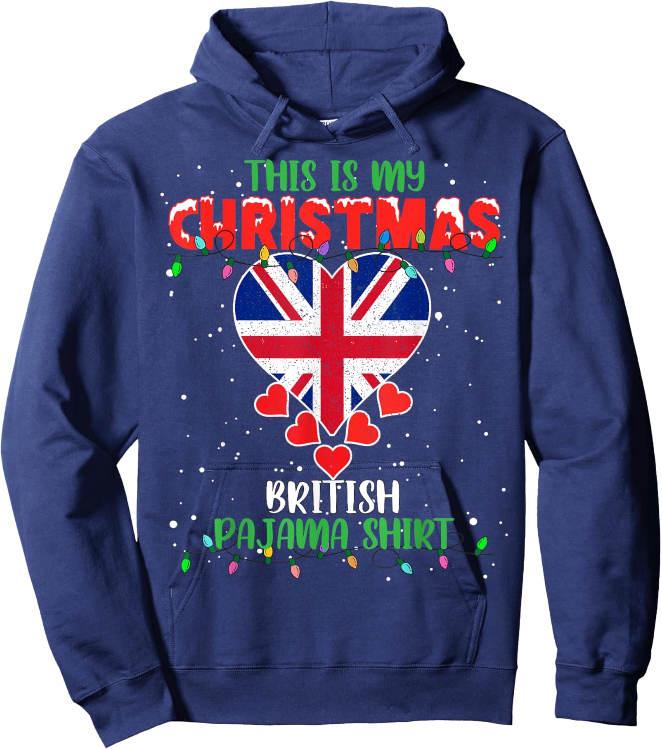 This Is My Christmas Lights Love British Flag Pajama Hoodie - Hoodie | Navy
