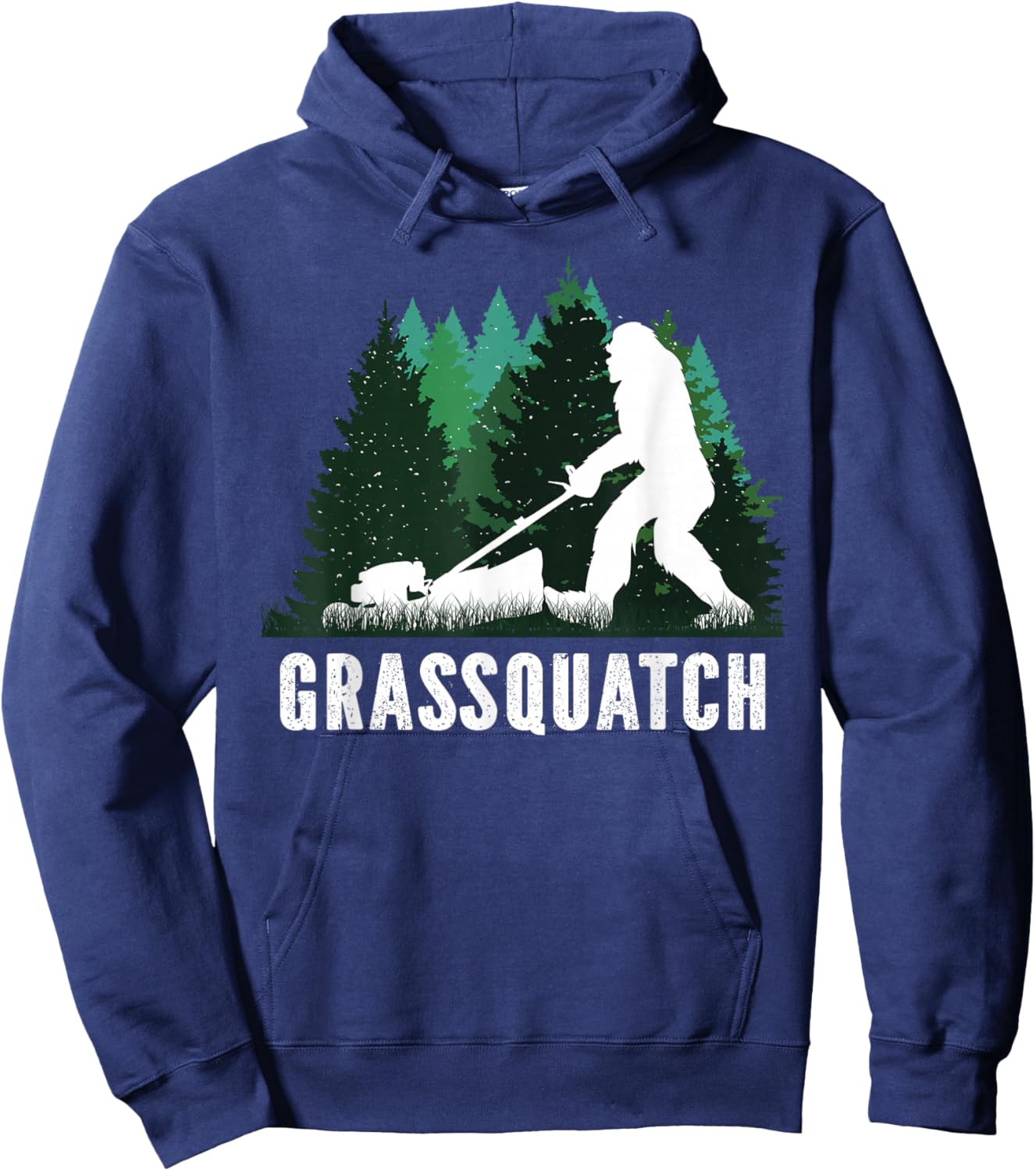 Lawn Mower Mowing Dad Landscaper Bigfoot Yeti Sasquatch Hoodie - Hoodie | Navy
