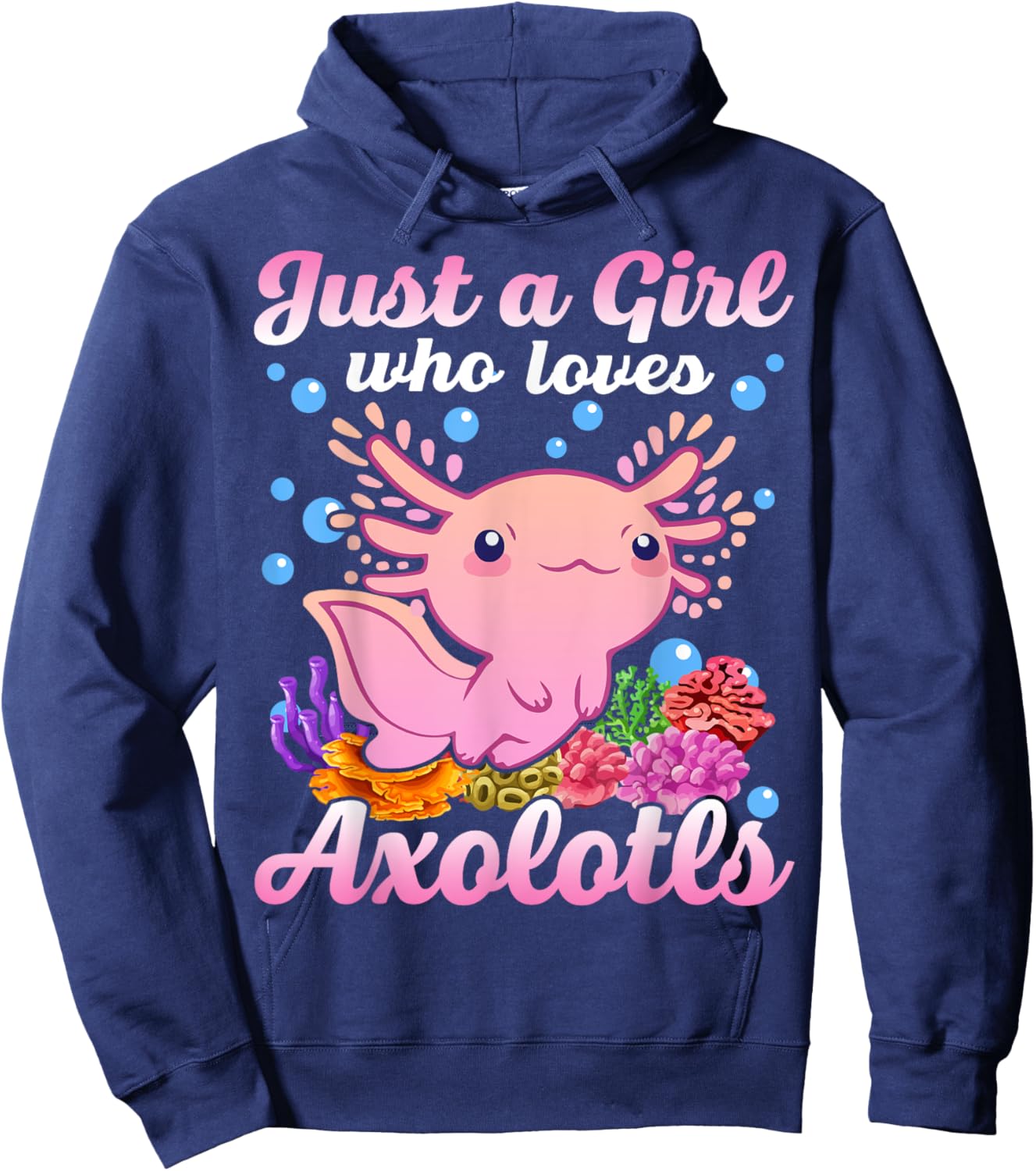 Just A Girl Who Loves Axolotls Kids Youth Pink Salamander Hoodie - Hoodie | Navy
