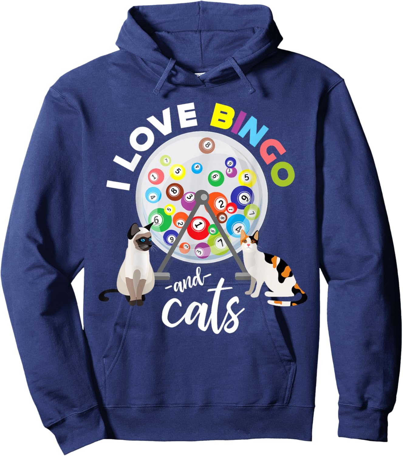 I Love Bingo And Cats Cute Animal Pet Bingo Winner Bingo Hoodie - Hoodie | Navy