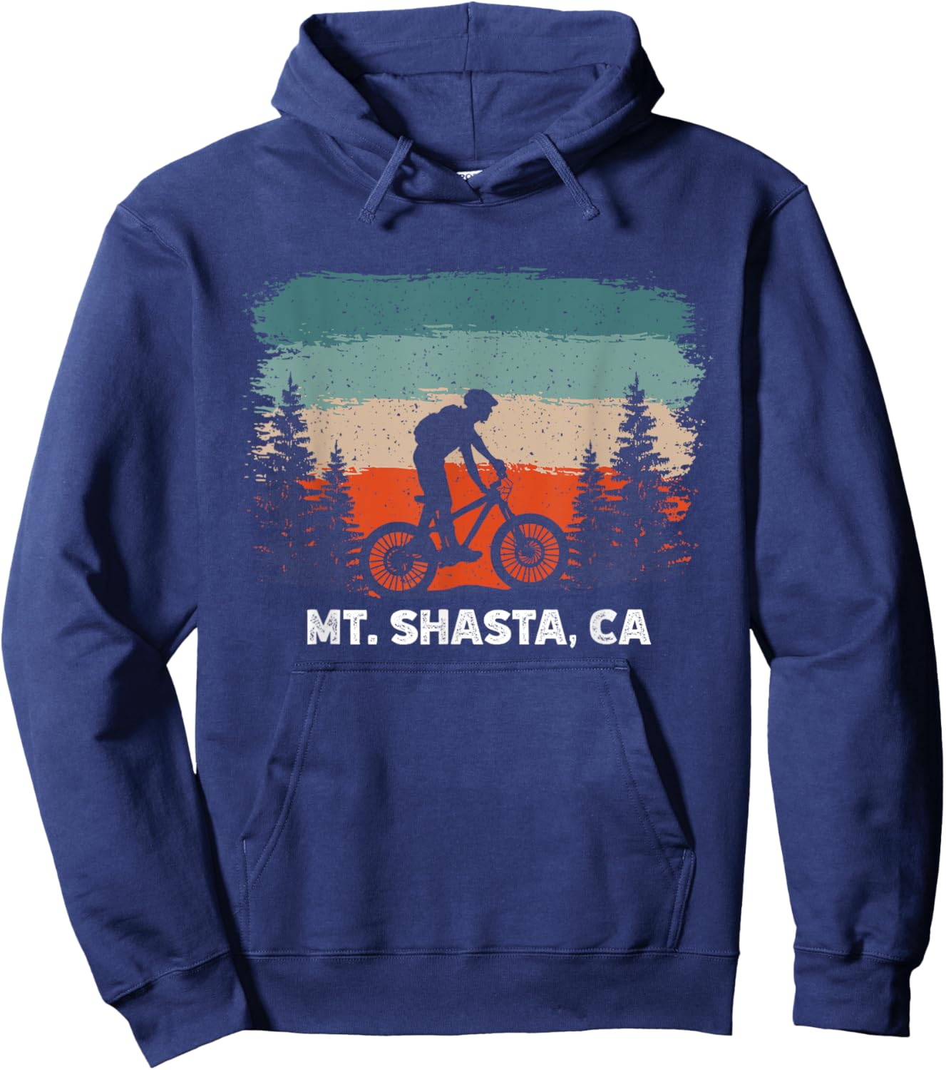 Mountain Bike Retro Sunset Vintage Mt. Shasta, CA Hoodie - Hoodie | Navy