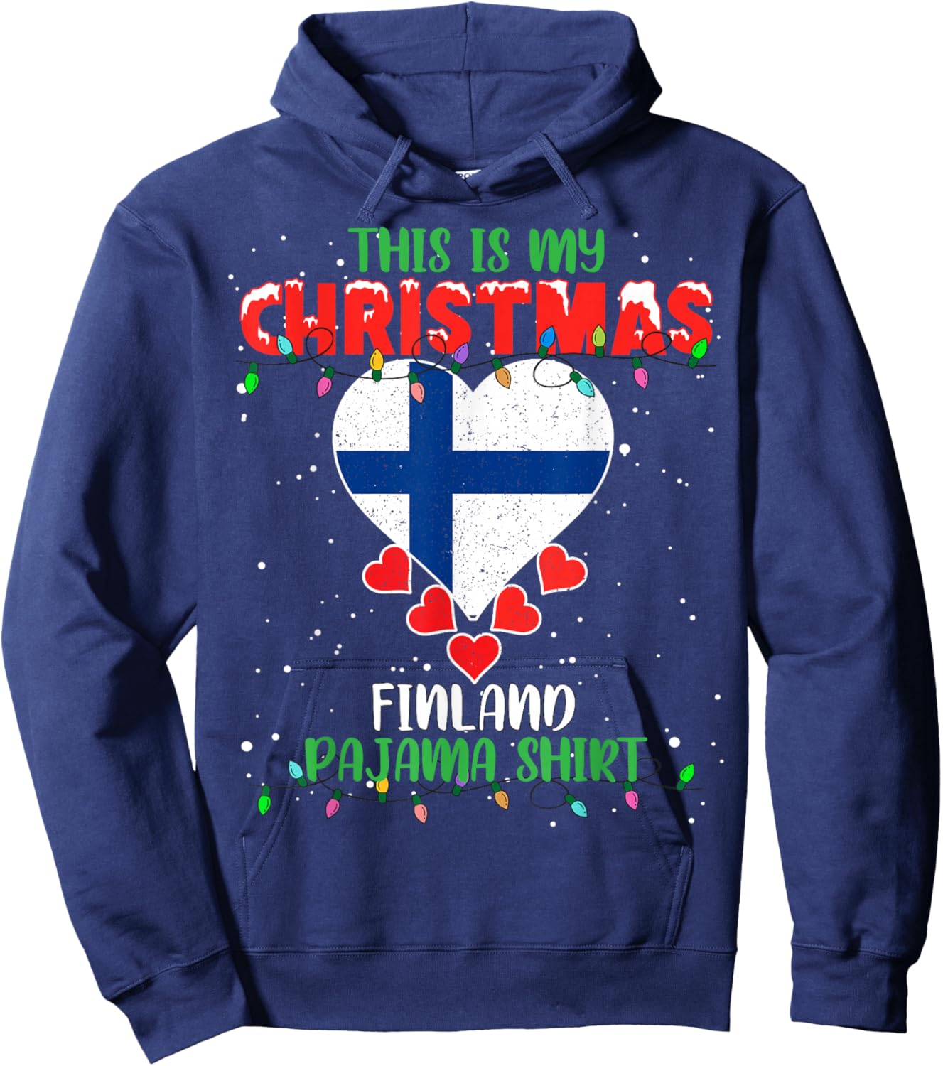This Is My Christmas Lights Love Finland Flag Pajama Hoodie - Hoodie | Navy