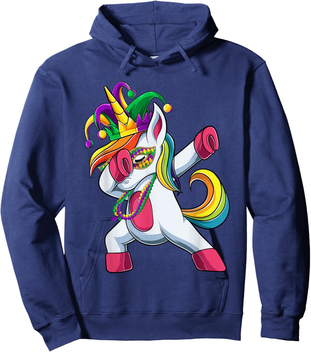 Dabbing Unicorn Jester Mardi Gras Shirt, Kids Girls Hoodie - Hoodie | Navy