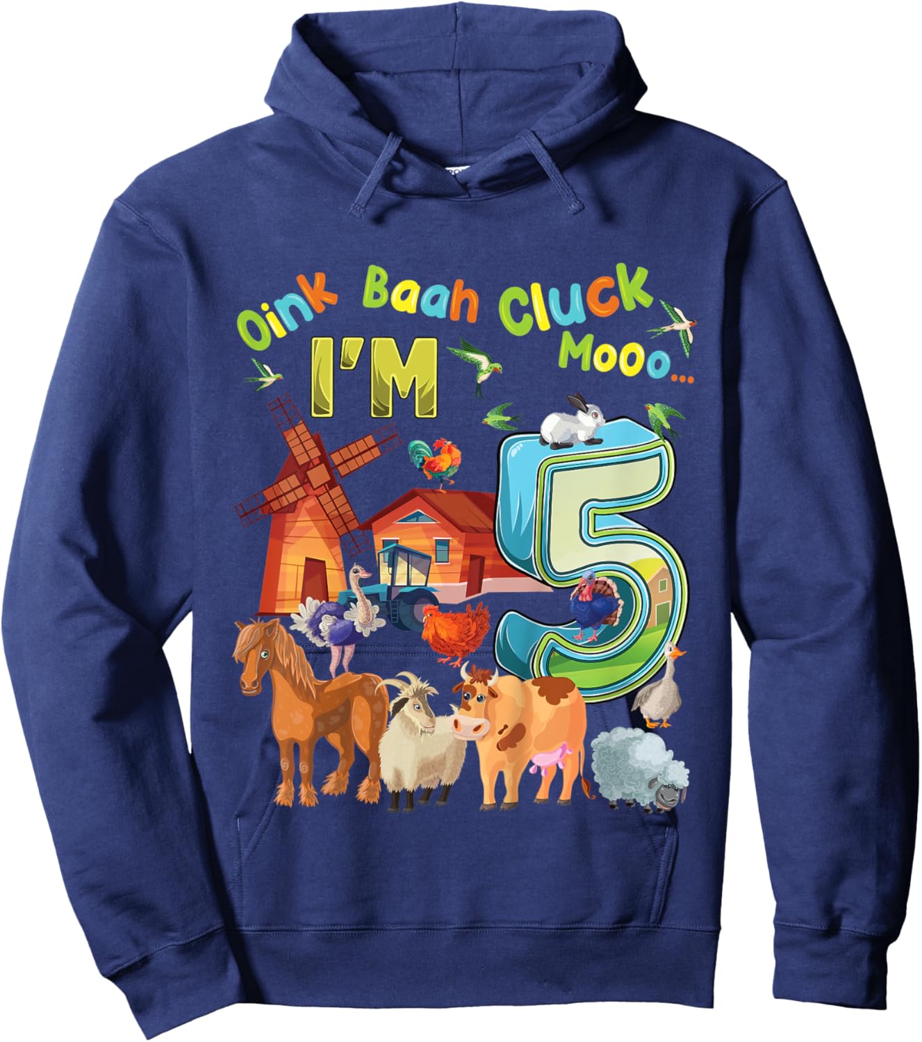 Kids Barnyard 5th Birthday Farm Animals 5 Years Old Farming Hoodie - Hoodie | Navy