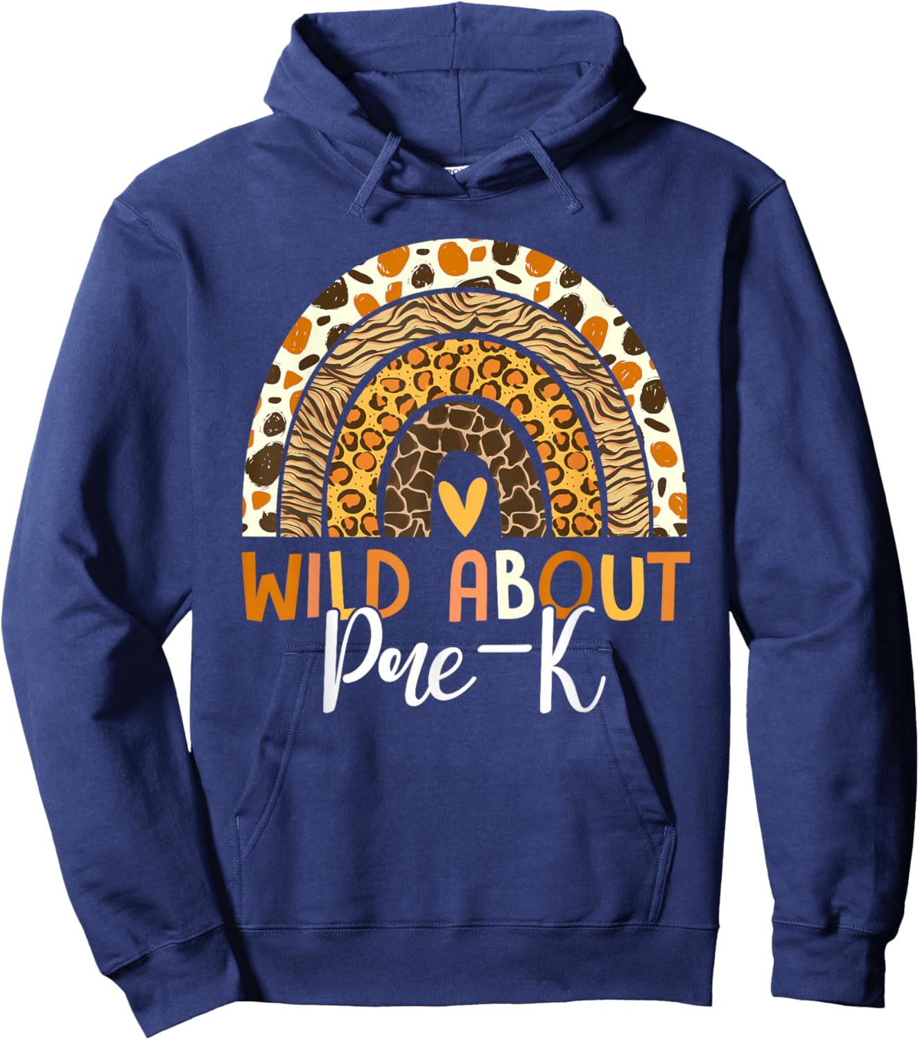 Wild About Pre-K Teacher Back To School Leopard Rainbow Hoodie - Hoodie | Navy