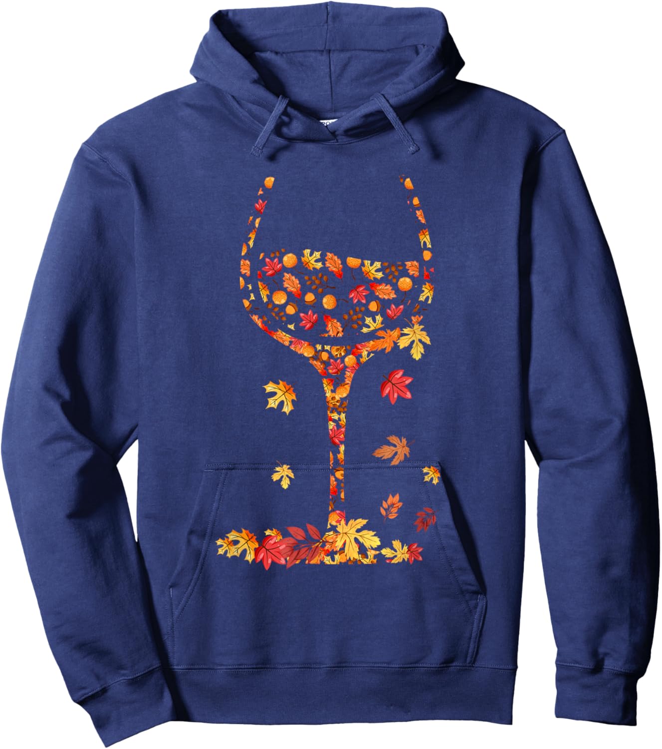 Glass of Wine Maple Leaf Autumn Fall Funny Drink Wine Lovers Hoodie - Hoodie | Navy