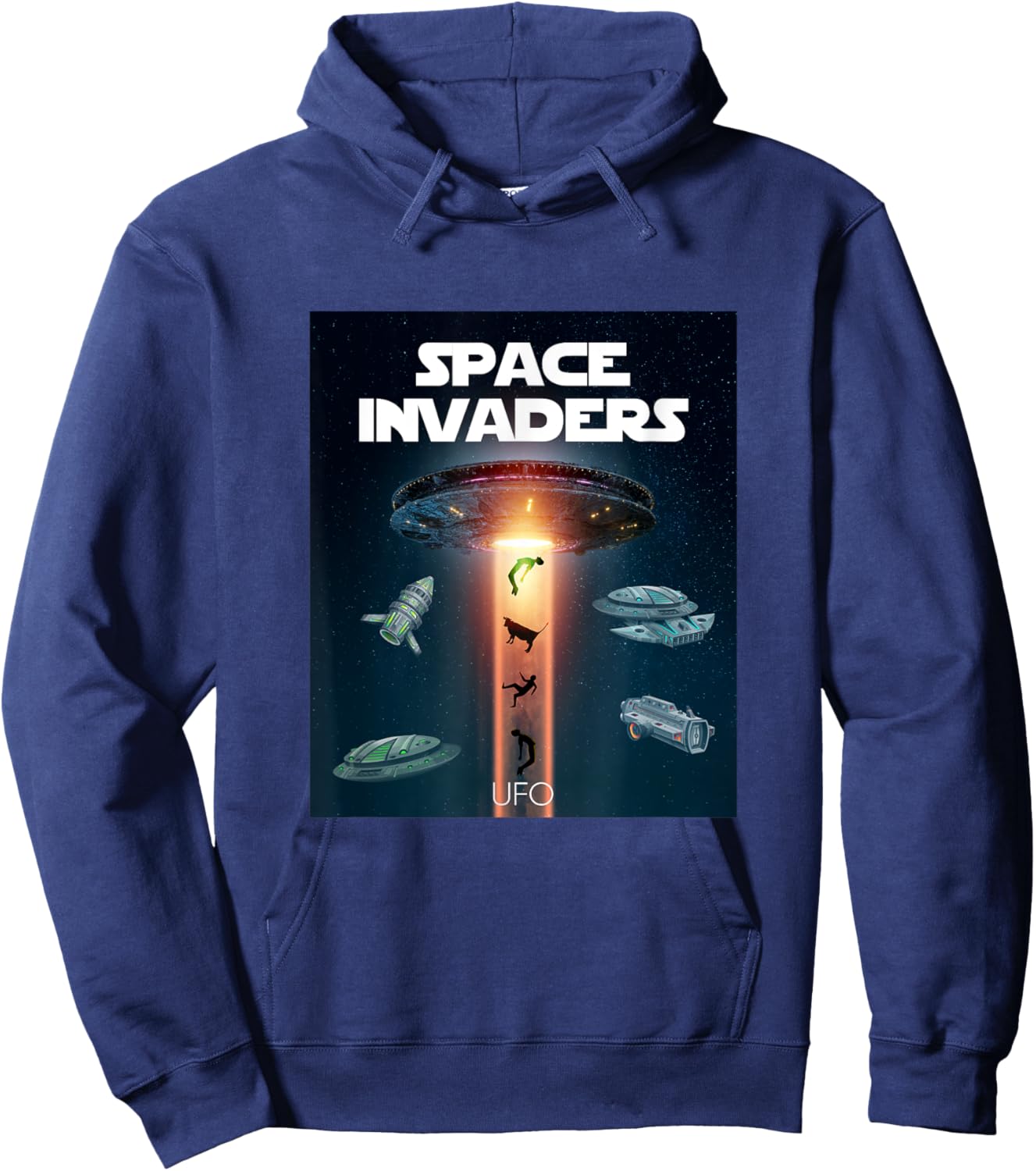 Space Invaders With UFO Aliens Spacecrafts Graphic Designs Hoodie - Hoodie | Navy