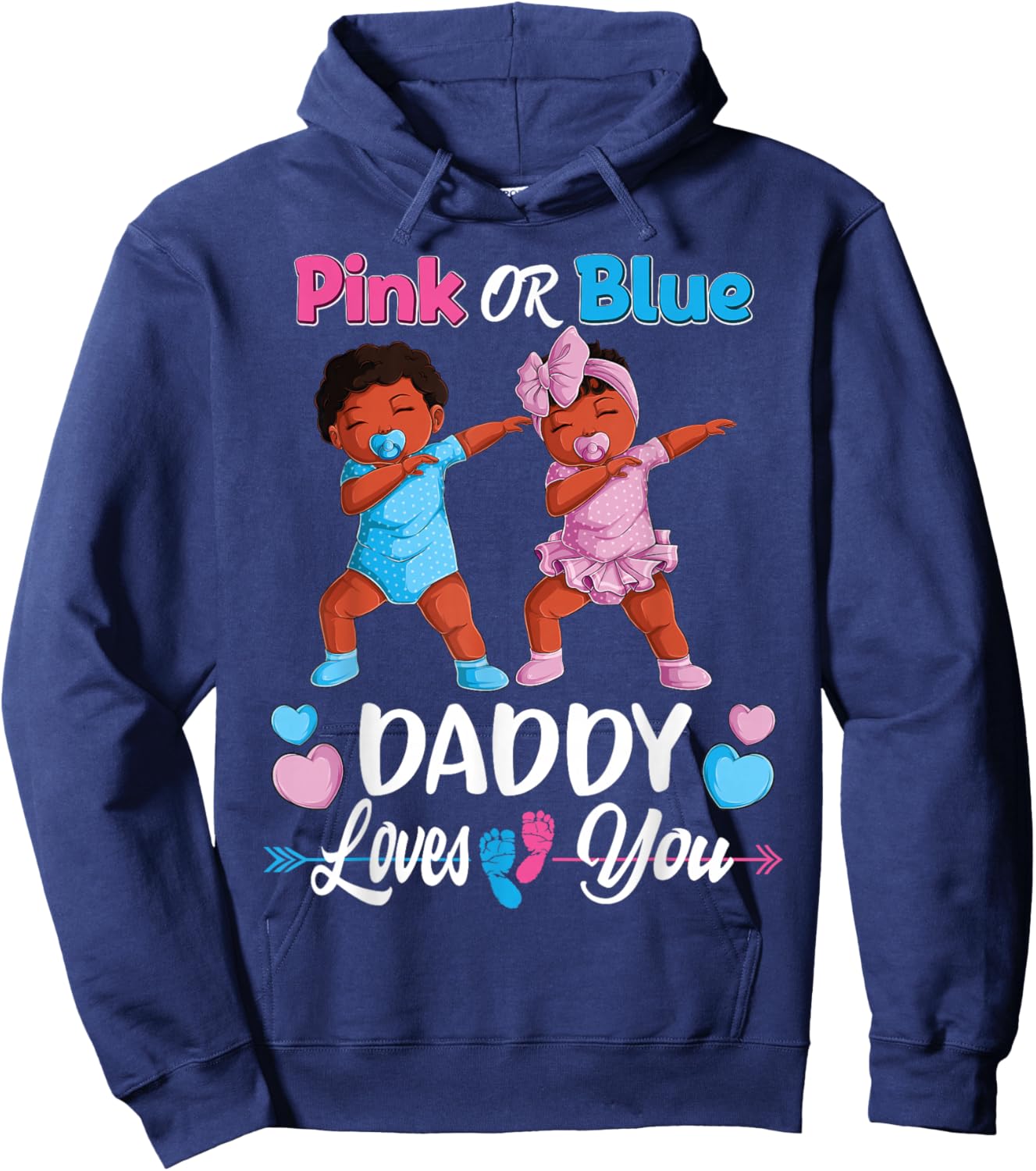 Pink Or Blue Daddy Loves You Black Baby Gender Reveal Party Small Hoodie - Hoodie | Navy