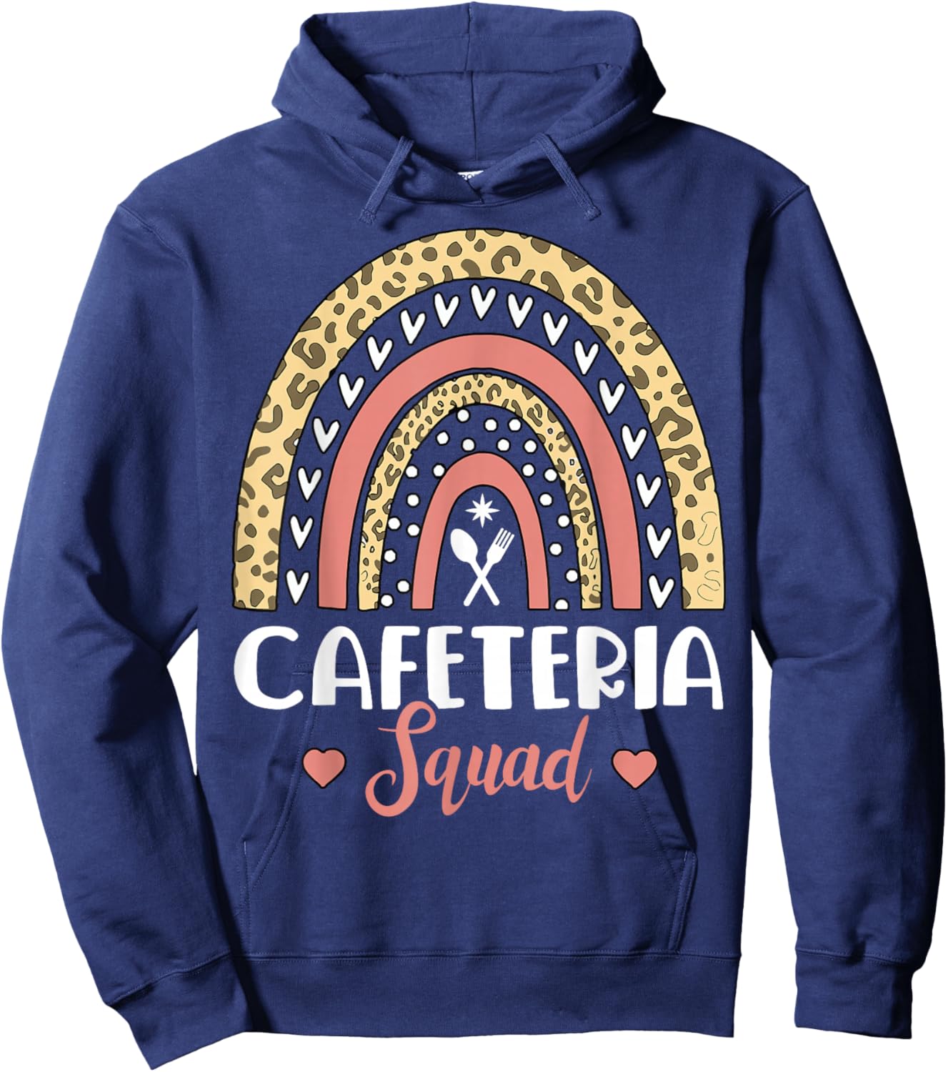 Cafeteria Squad Boho Rainbow Leopard Lunch Lady Crew Hoodie - Hoodie | Navy