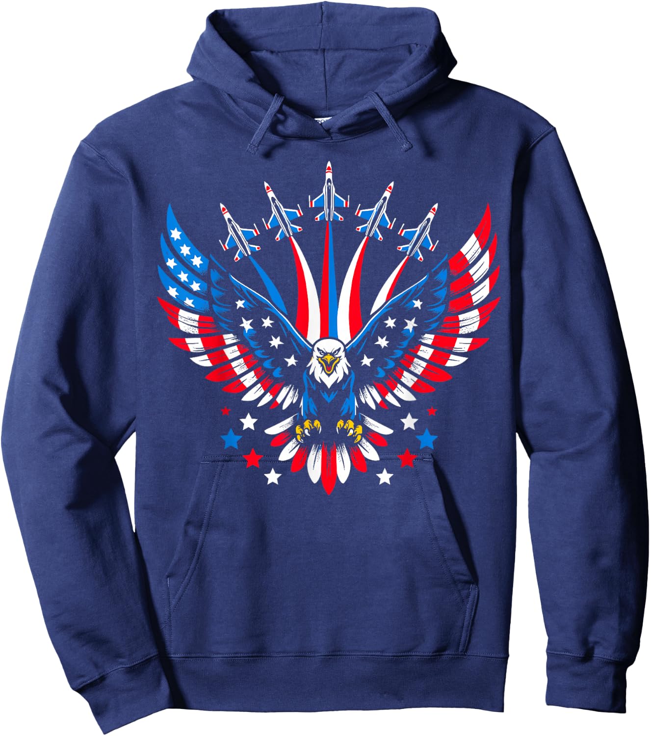 Eagle Patriotic Red Blue USA Flag Fighter Jets 4th of July Hoodie - Hoodie | Navy