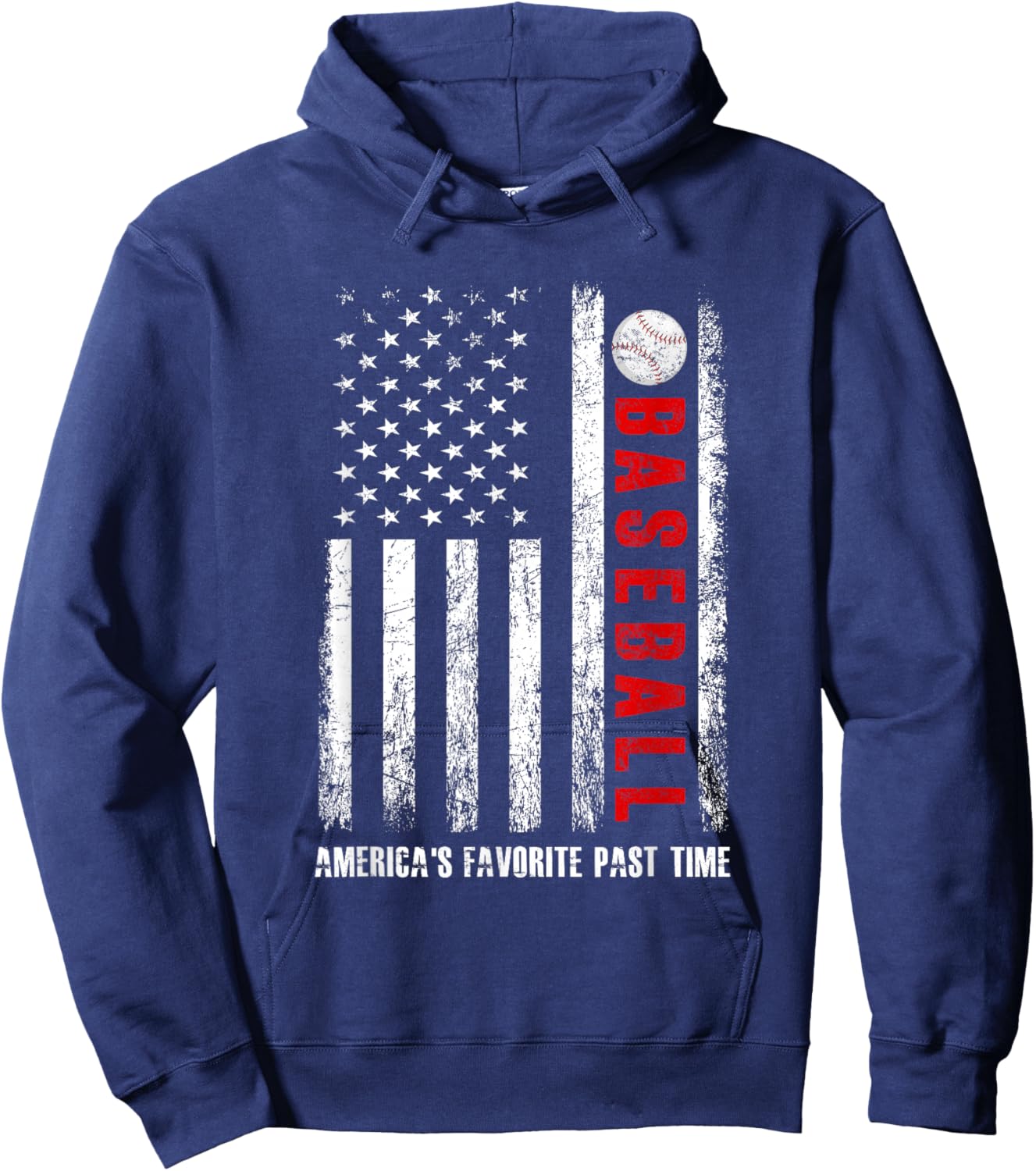 American Flag Vintage Baseball America's Favorite Past Time Hoodie - Hoodie | Navy
