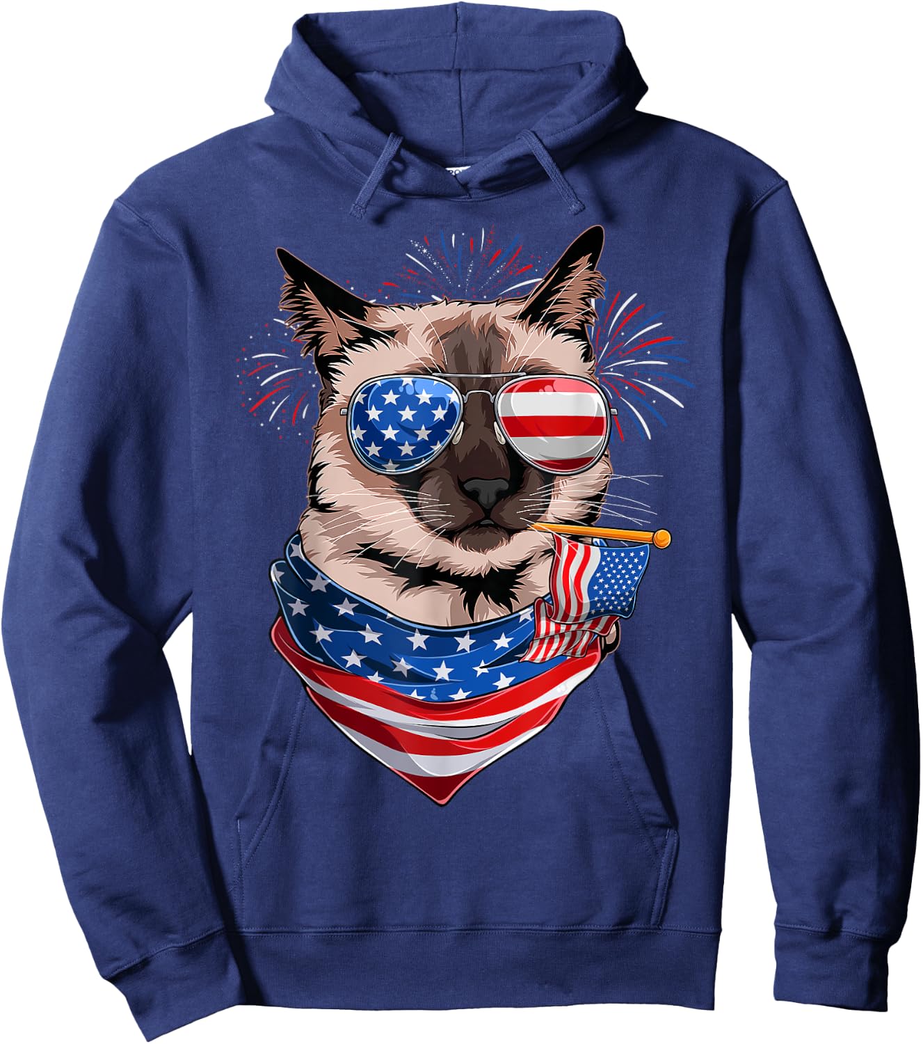 Funny Meowica Siamese Cat Lover Owner USA Flag 4th Of July Hoodie - Hoodie | Navy