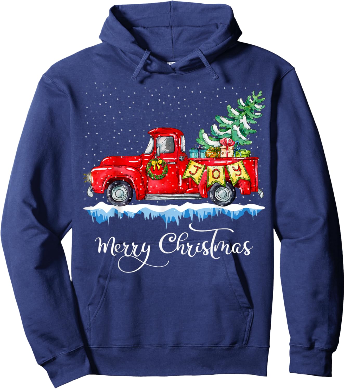 Vintage Merry Christmas Red Truck Old Fashioned Christmas Hoodie - Hoodie | Navy