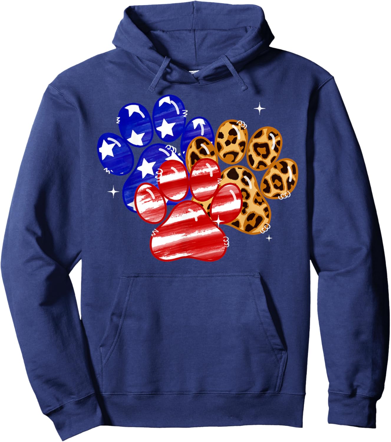 Leopard American Flag Hearts 4th Of July Dog Paw Print Cute Hoodie - Hoodie | Navy