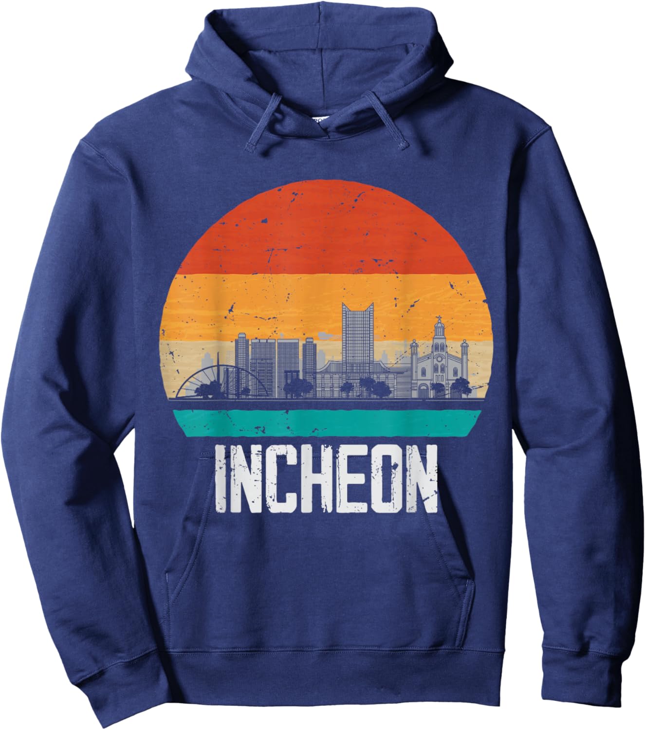 Incheon South Korea Retro Vintage Sunset Skyline Incheon Hoodie - Hoodie | Navy