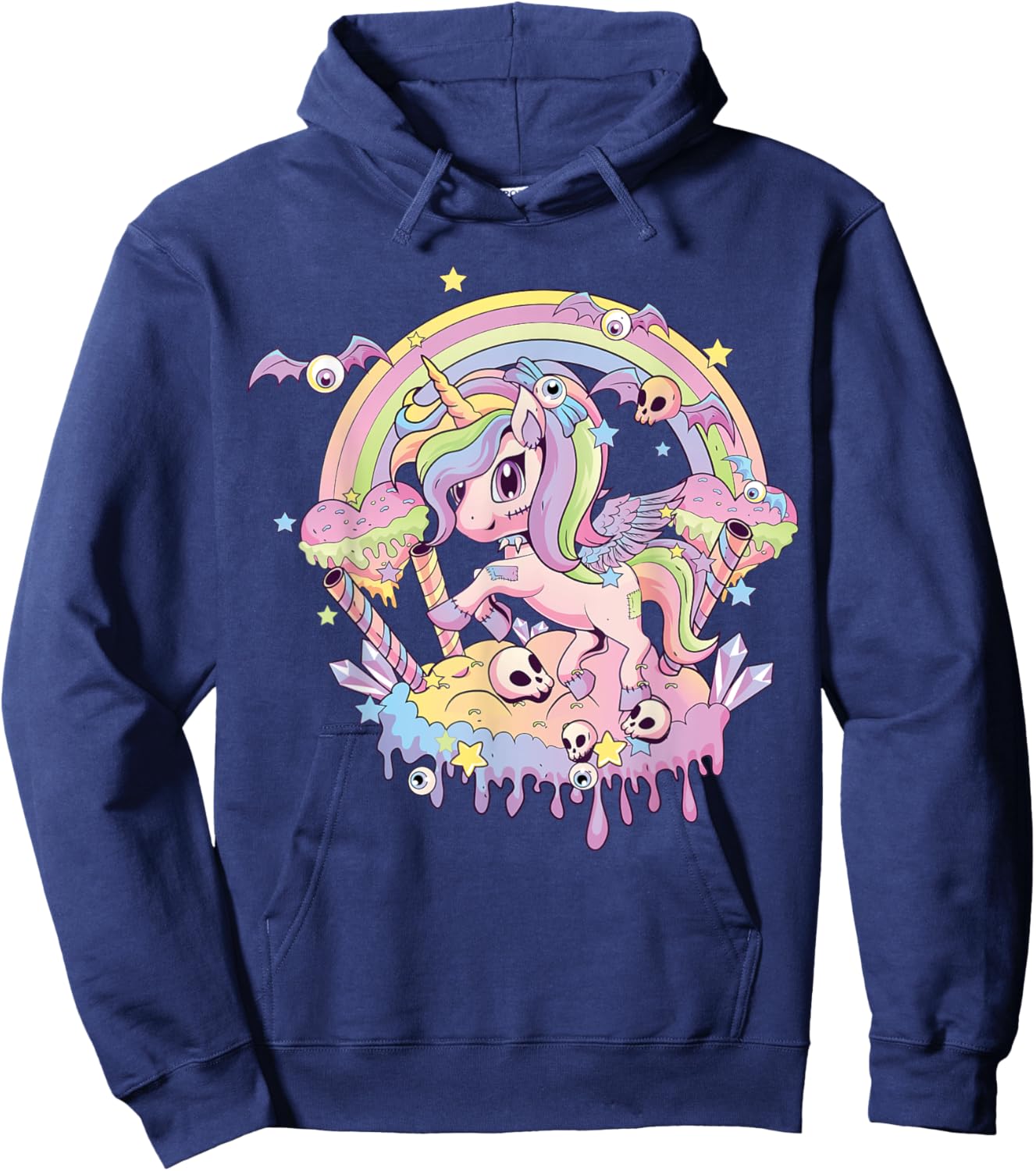 Pastel Goth Cute Creepy Unicorn Gothic Kawaii Menhera Wiccan Hoodie - Hoodie | Navy