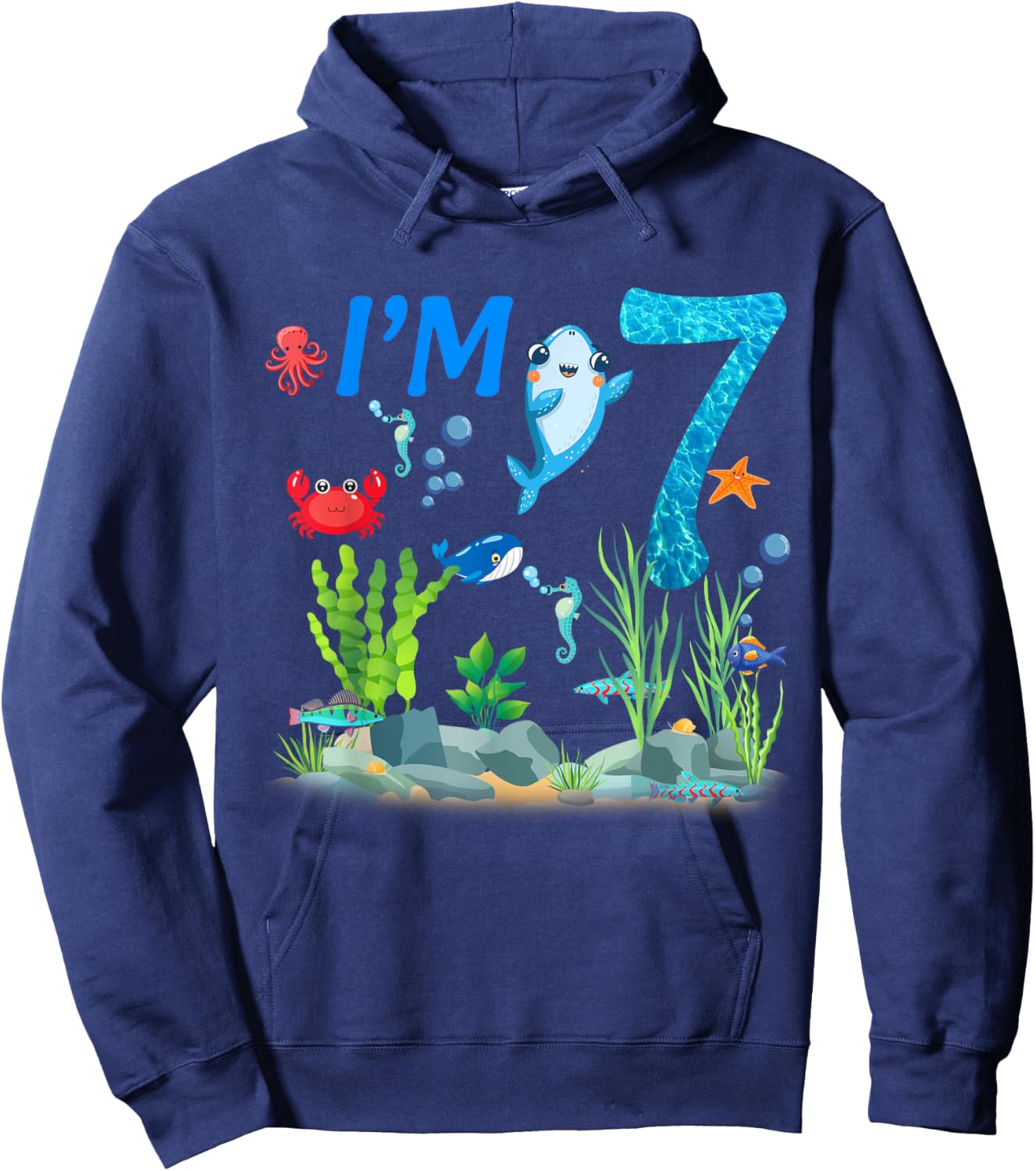 7 Year Old Ocean themed birthday Under the sea 7th birthday Hoodie - Hoodie | Navy