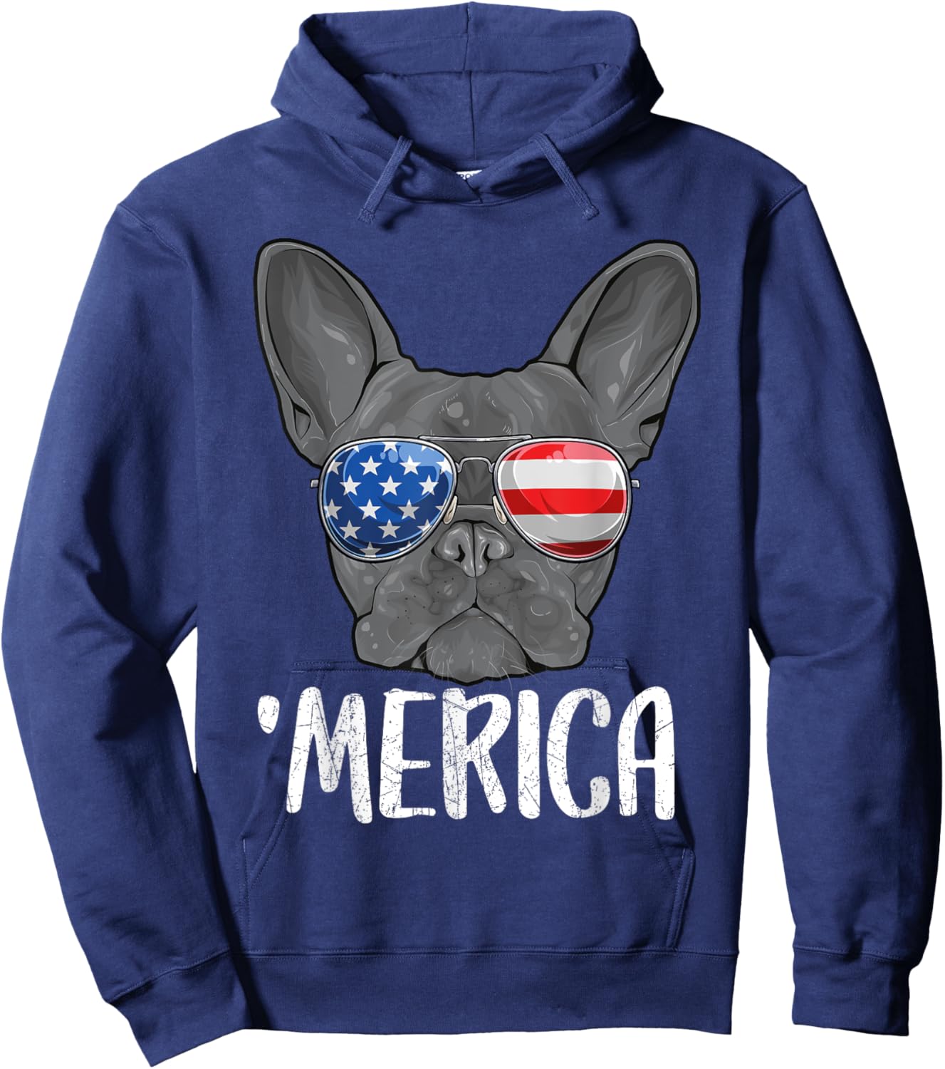 Merica French Bulldog Dog 4th of July American Flag Kids Men Hoodie - Hoodie | Navy