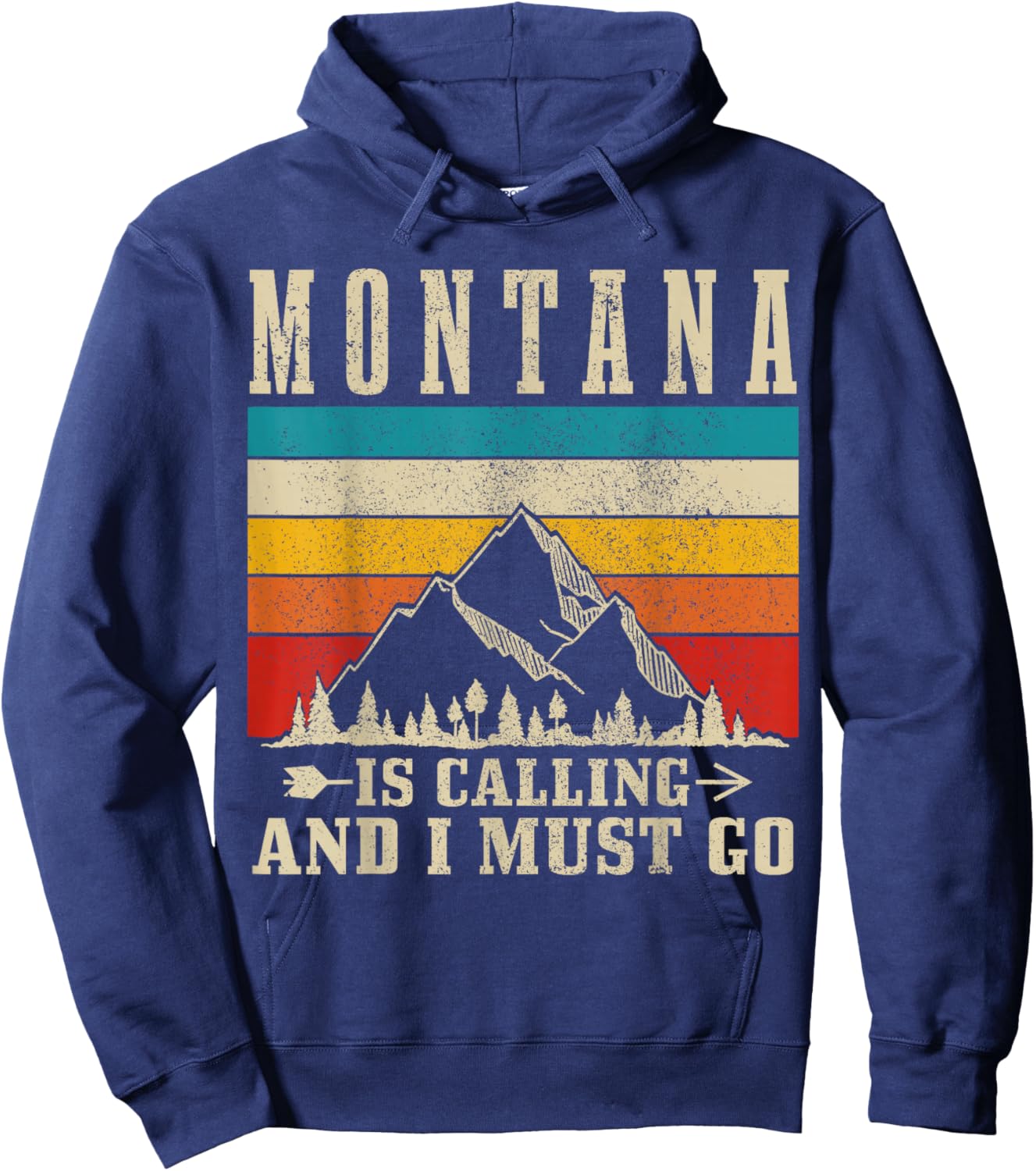 Montana Is Calling & I Must Go Vintage Mountains Hiking Hoodie - Hoodie | Navy