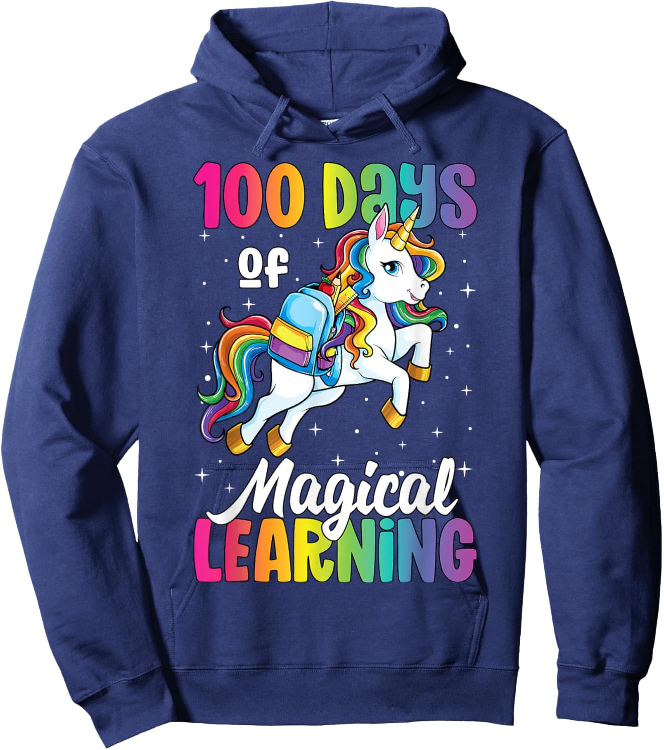 100 Days of School Unicorn Girls 100th Day of School Hoodie - Hoodie | Navy