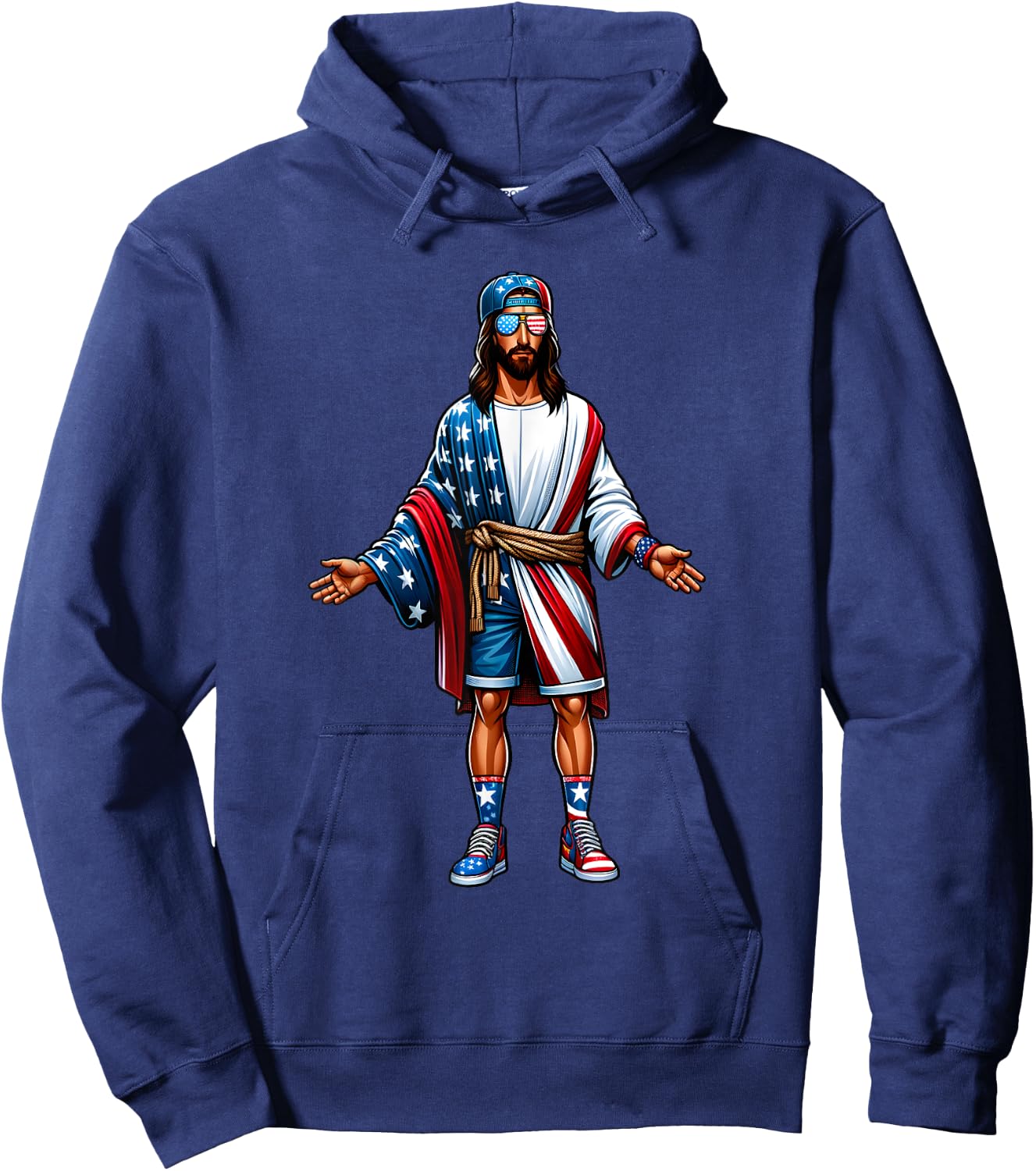 Love Jesus and America Too USA Flag July 4 Christian Church Hoodie - Hoodie | Navy
