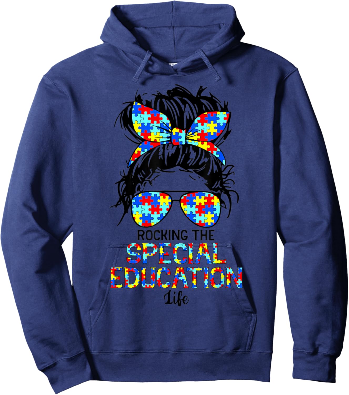 Rocking The Special Education Life Sped Teacher Messy Hair Hoodie - Hoodie | Navy