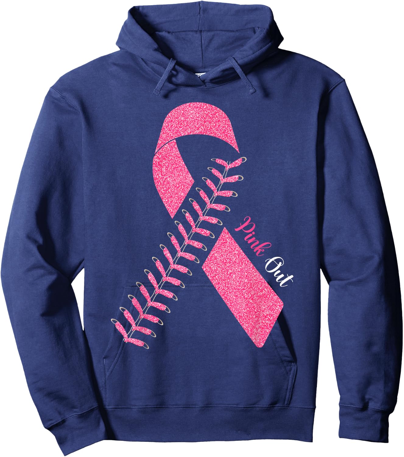 Pink Out Breast Cancer Awareness Baseball Ball & Pink Ribbon Hoodie - Hoodie | Navy