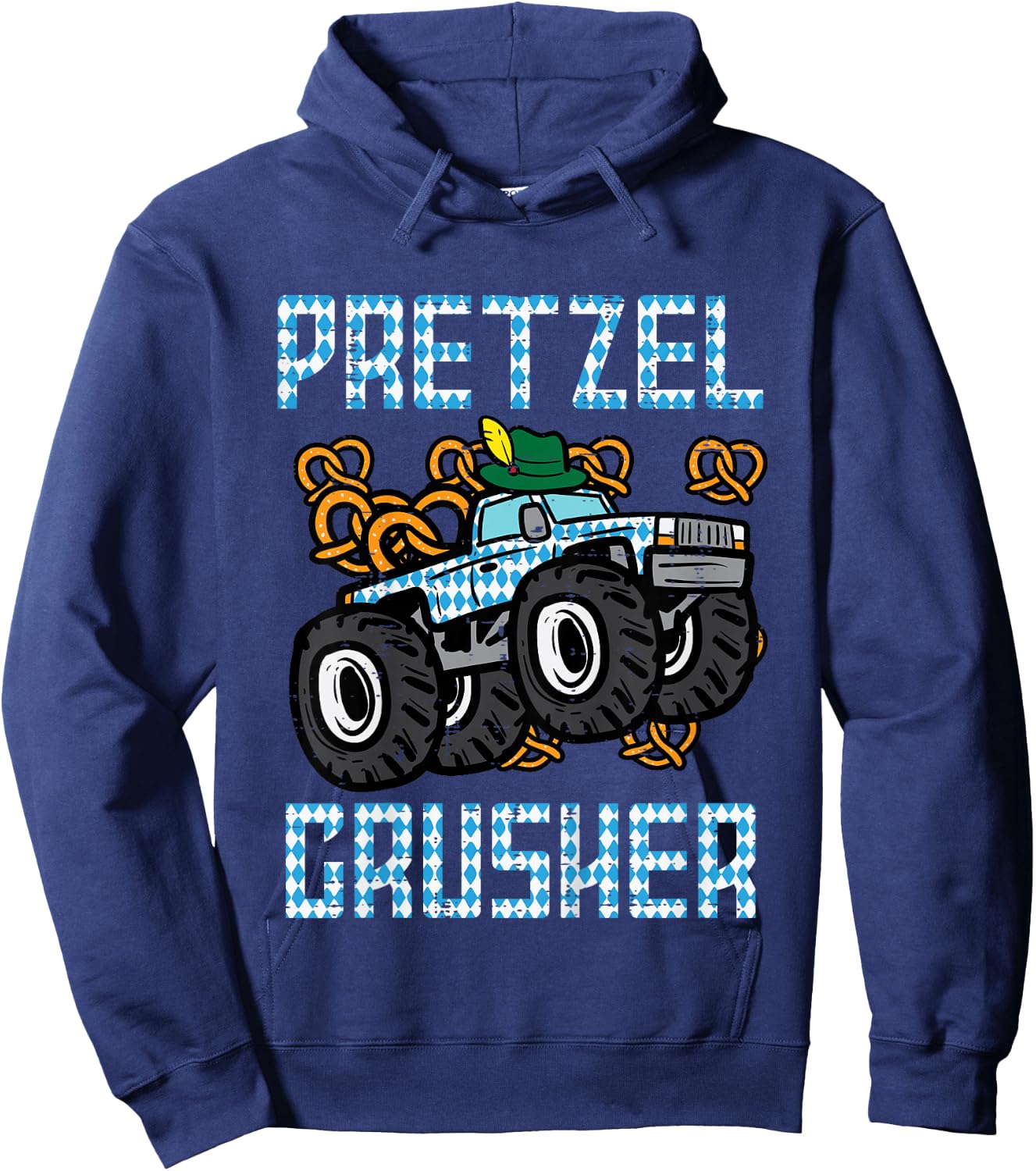 Kids Oktoberfest Monster Truck Pretzel Crusher German Boys Kids Hoodie - Hoodie | Navy