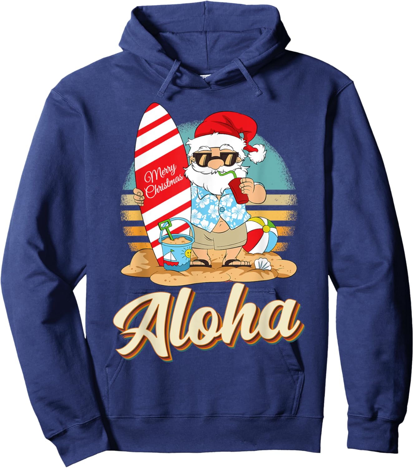 Tropical Christmas Aloha Santa Christmas in July Hawaiian Hoodie - Hoodie | Navy
