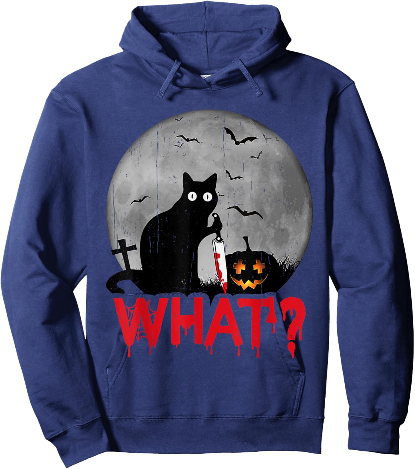 Cat What? Murderous Black Cat with Knife Halloween Costume Men Women Hoodie - Hoodie | Navy