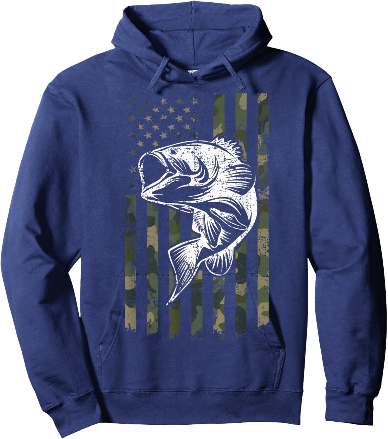 Large mouth Bass Fishing Camo American Flag USA Fisherman Hoodie - Hoodie | Navy