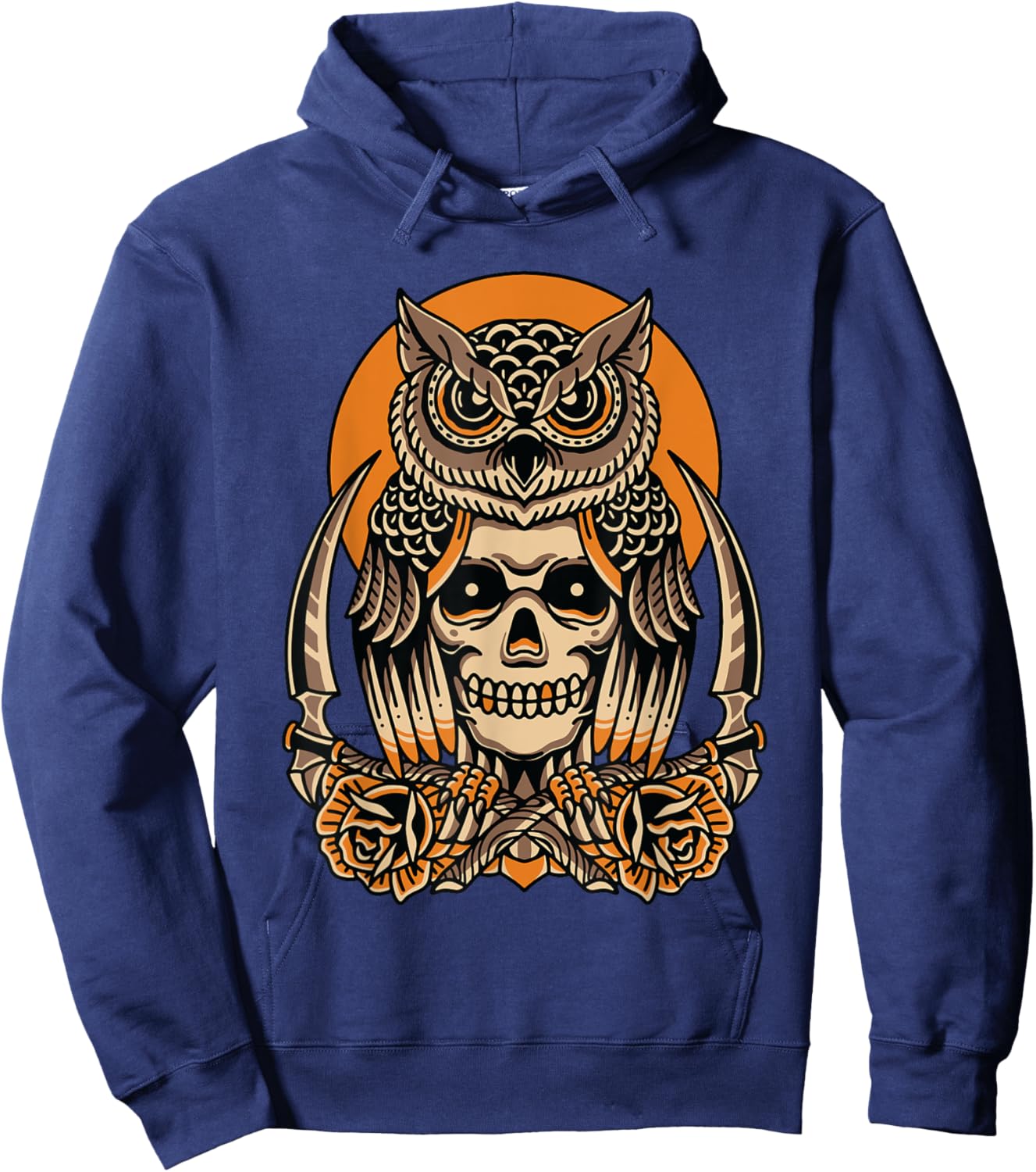 Owl Skull American Traditional Tattoo Old School Flash Hoodie - Hoodie | Navy