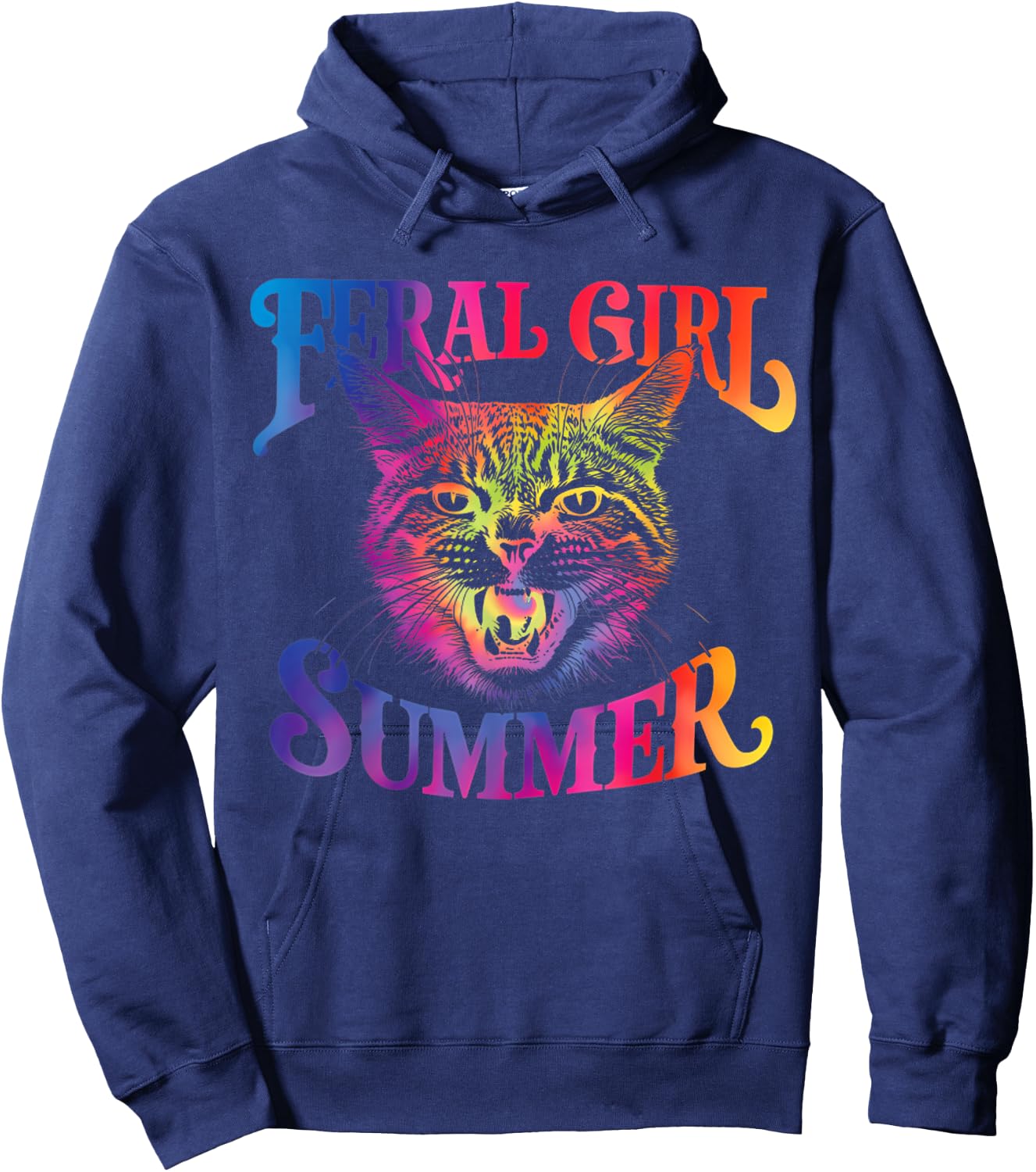 Feral Girl Summer Funny Cat For Summer Vacation Hoodie - Hoodie | Navy