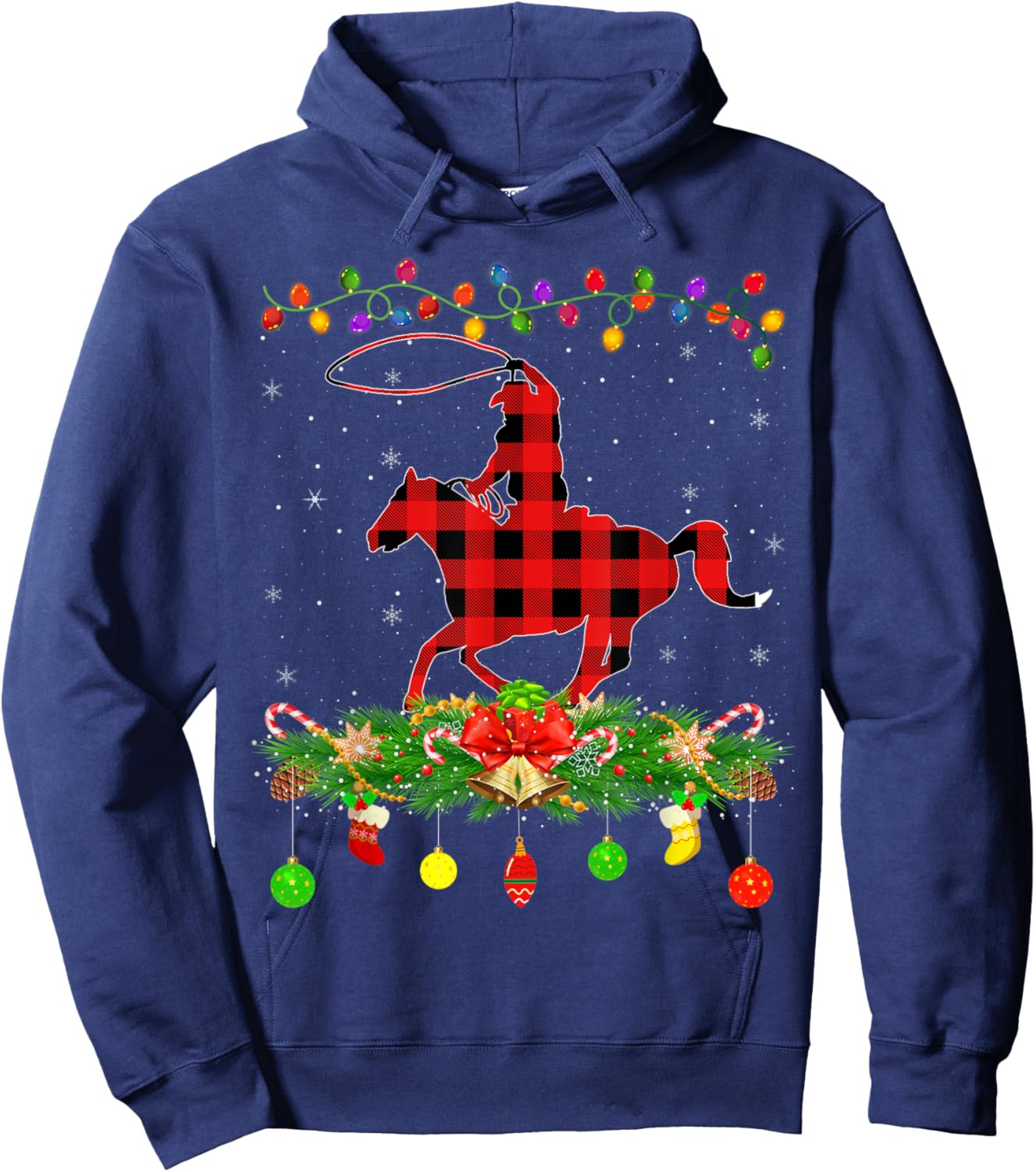 Funny Matching Buffalo Plaid Rodeo Sports Christmas Pajama Hoodie - Hoodie | Navy