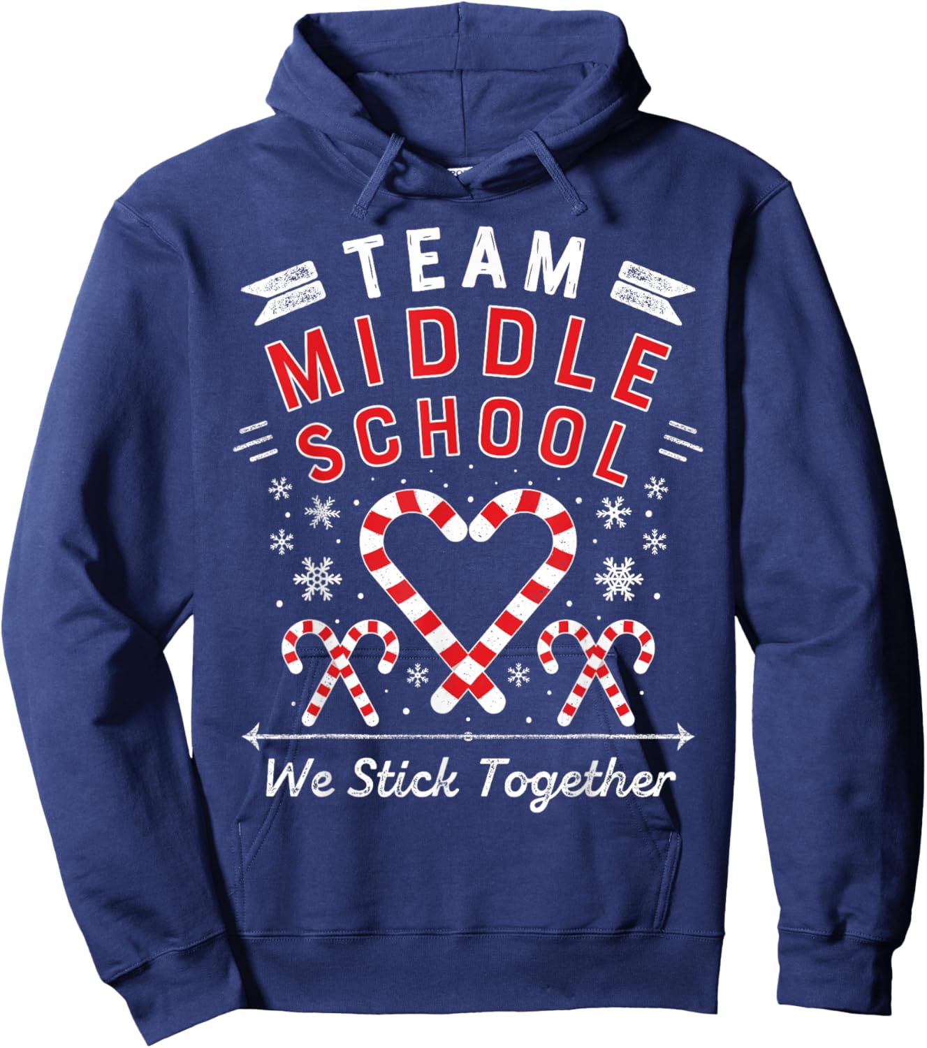 Christmas Candy Cane Heart | Student & Middle School Teacher Women Kids Hoodie - Hoodie | Navy