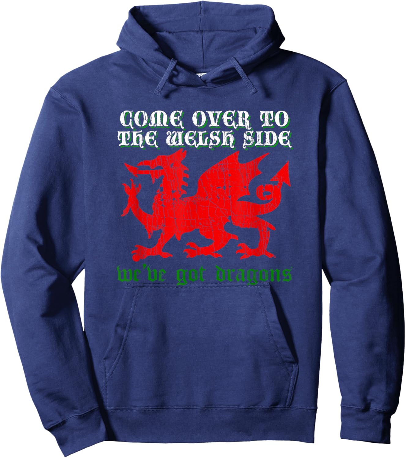 "Come Over To The Welsh Side" Red Dragon Flag of Wales Rugby Hoodie - Hoodie | Navy