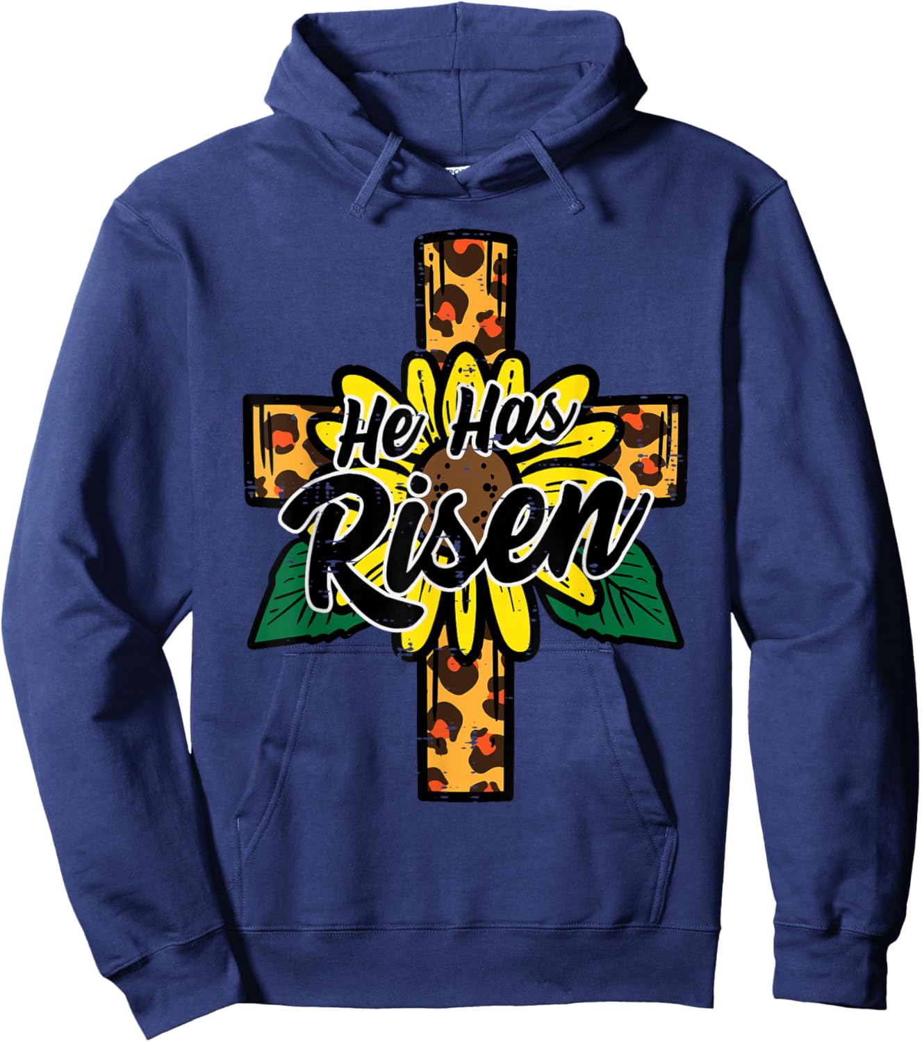 He Has Risen Leopard Cross Religious Easter Christian Women Hoodie - Hoodie | Navy