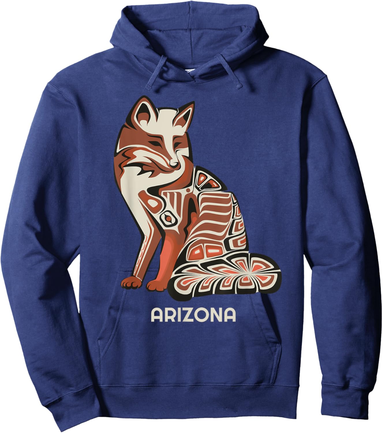 Red Tribal Fox Arizona Native American Artwork Style Hoodie - Hoodie | Navy