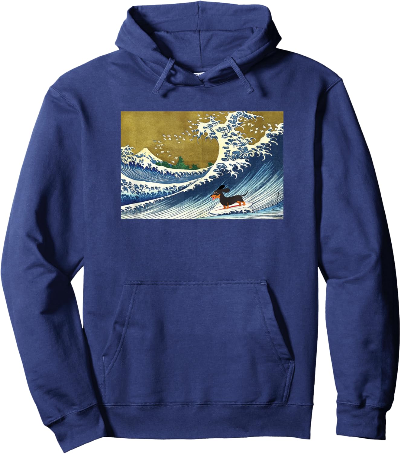 Funny Retro Vintage Surfing A Wave Black Dachshund Lover Hoodie - Hoodie | Navy
