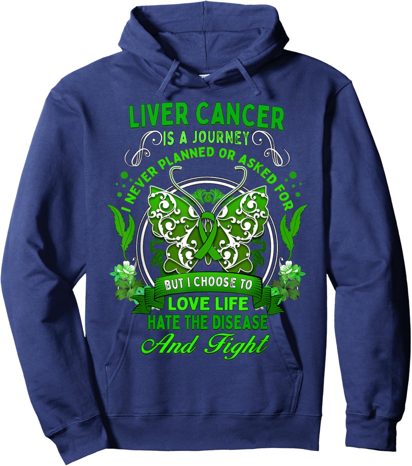 Liver Cancer Awareness Butterfly Green Ribbon Fighter Hoodie - Hoodie | Navy