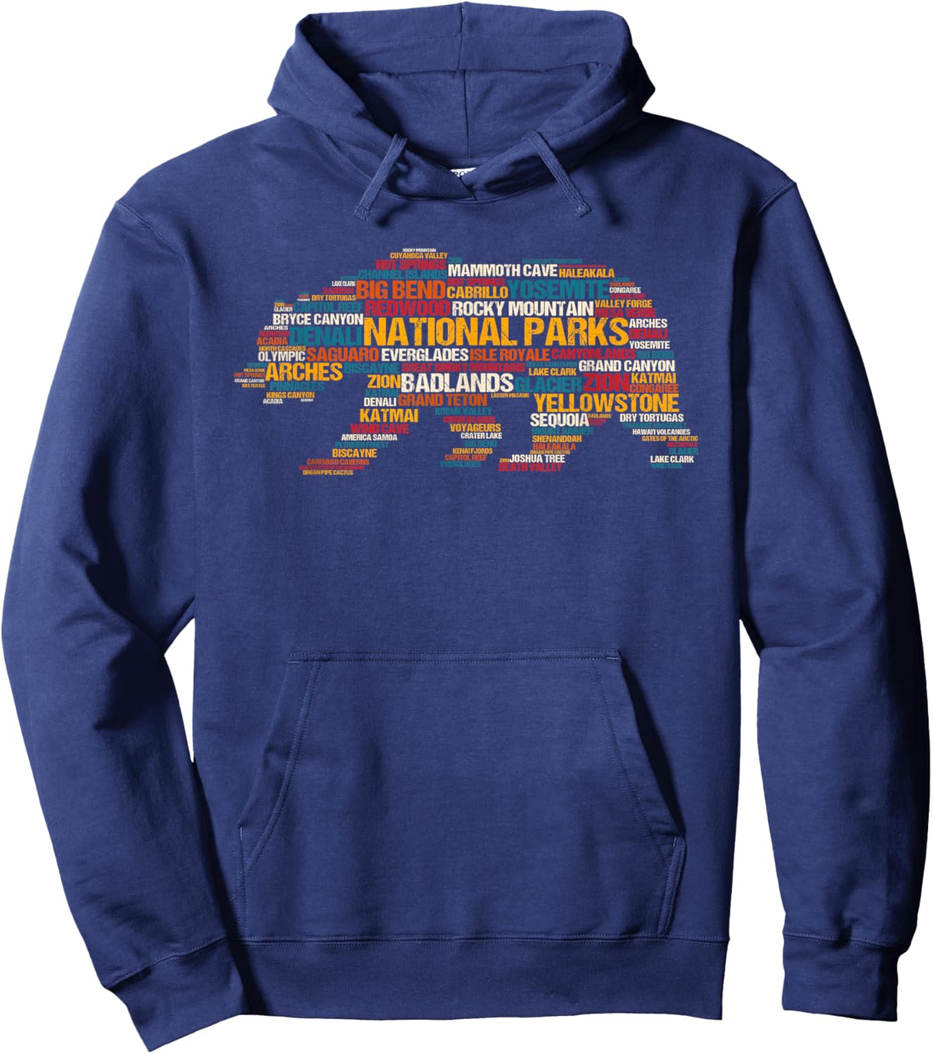 National Parks USA List Word Cloud Bear Camping & Hiking Small Hoodie - Hoodie | Navy