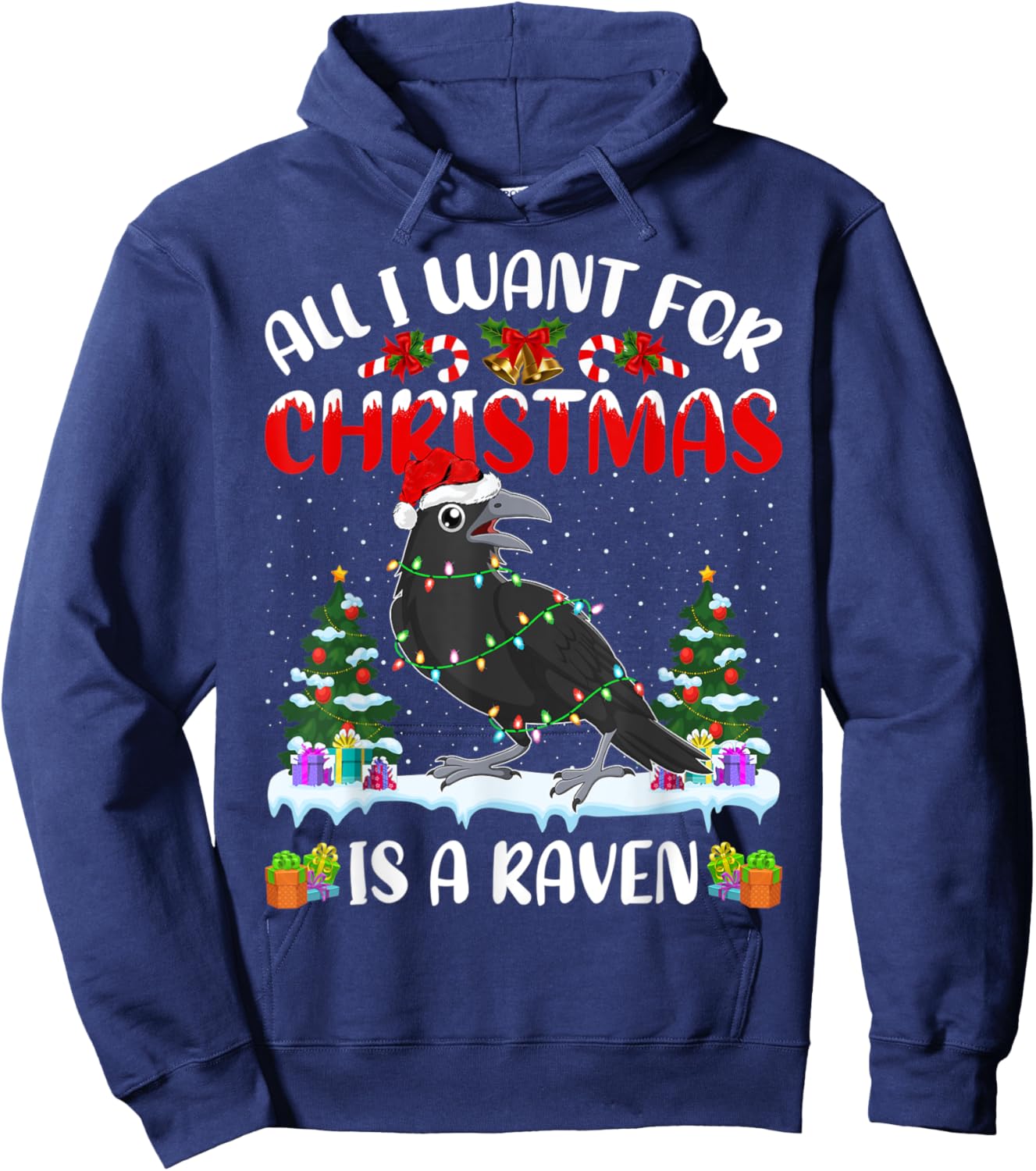 Funny Santa Hat All I Want For Christmas Is A Raven Hoodie - Hoodie | Navy
