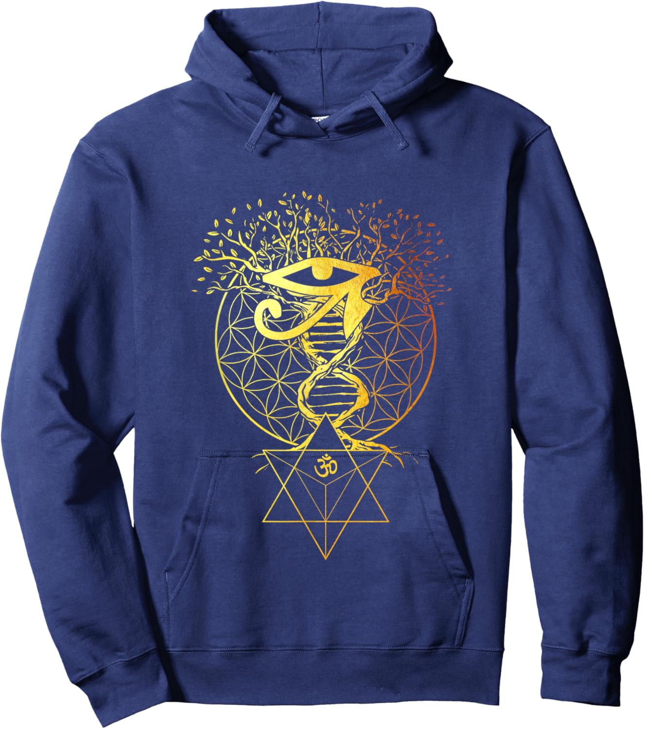 Merkabah Flower of Life Om Eye of Horus Sacred Geometry Hoodie - Hoodie | Navy