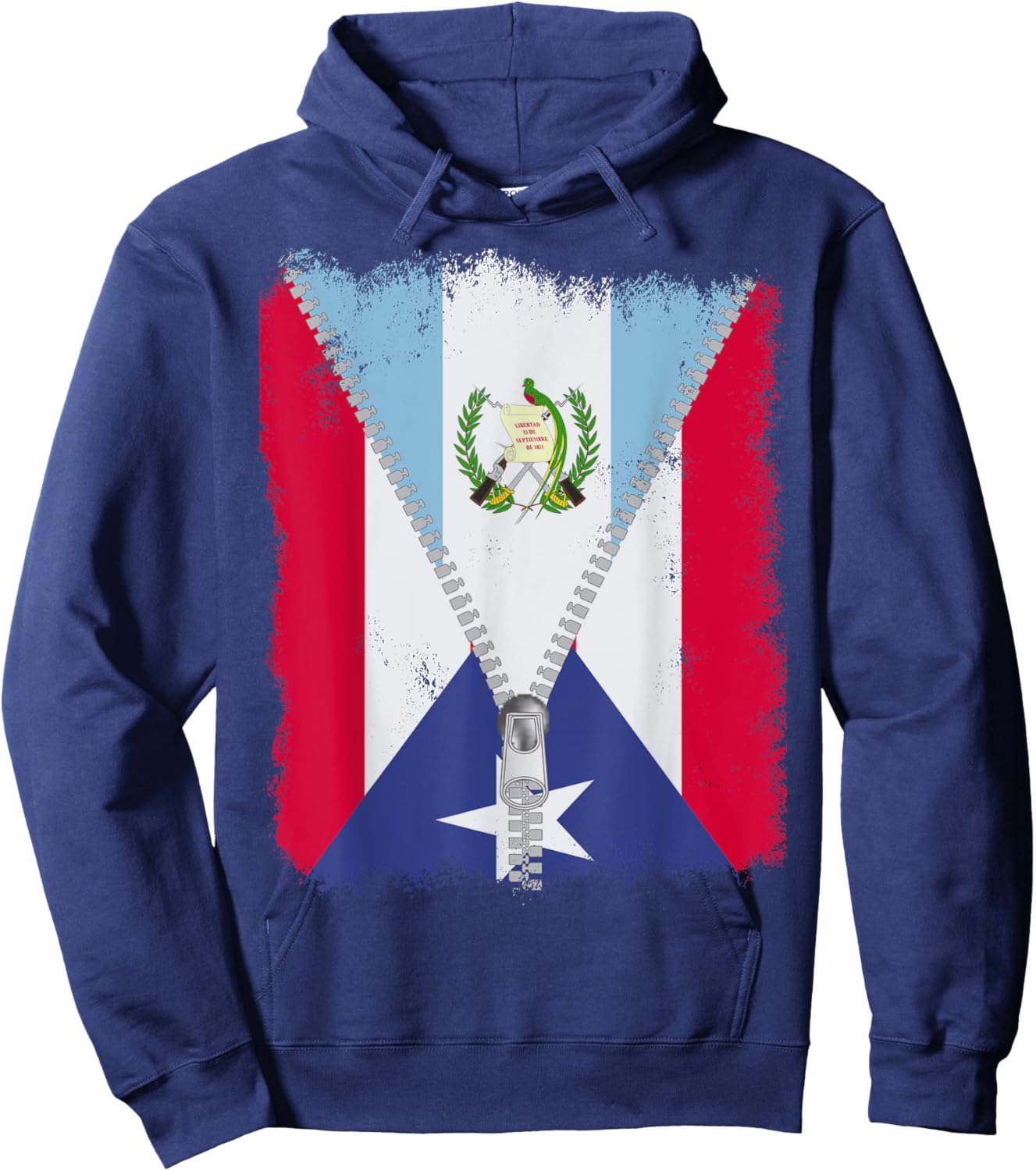 Puerto Rico Flag Guatemalan zip Hoodie - Hoodie | Navy