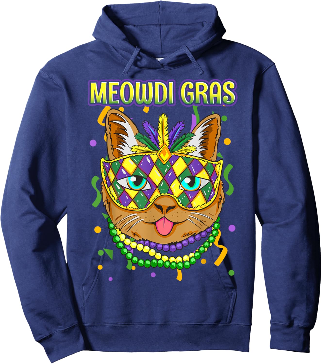 Meowdi Gras Mardi Gras Cat Lover New Orleans Louisiana USA Men Women Girls Kids Hoodie - Hoodie | Navy
