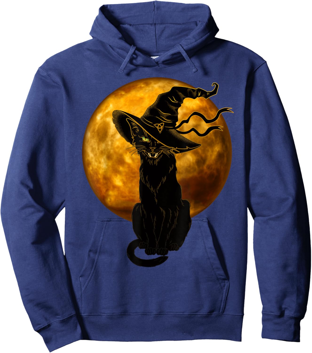 Scary Vintage Black Cat with Witch Hat Full Moon - Halloween Hoodie - Hoodie | Navy