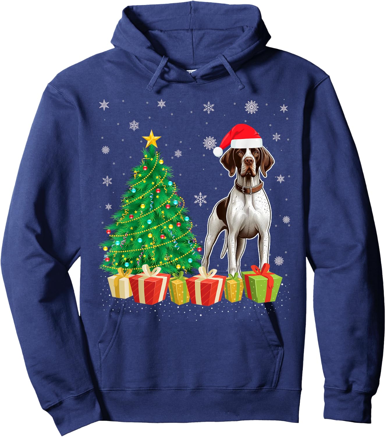 Xmas Tree Lighting Santa Hat English Pointer Dog Christmas Women Kids Hoodie - Hoodie | Navy