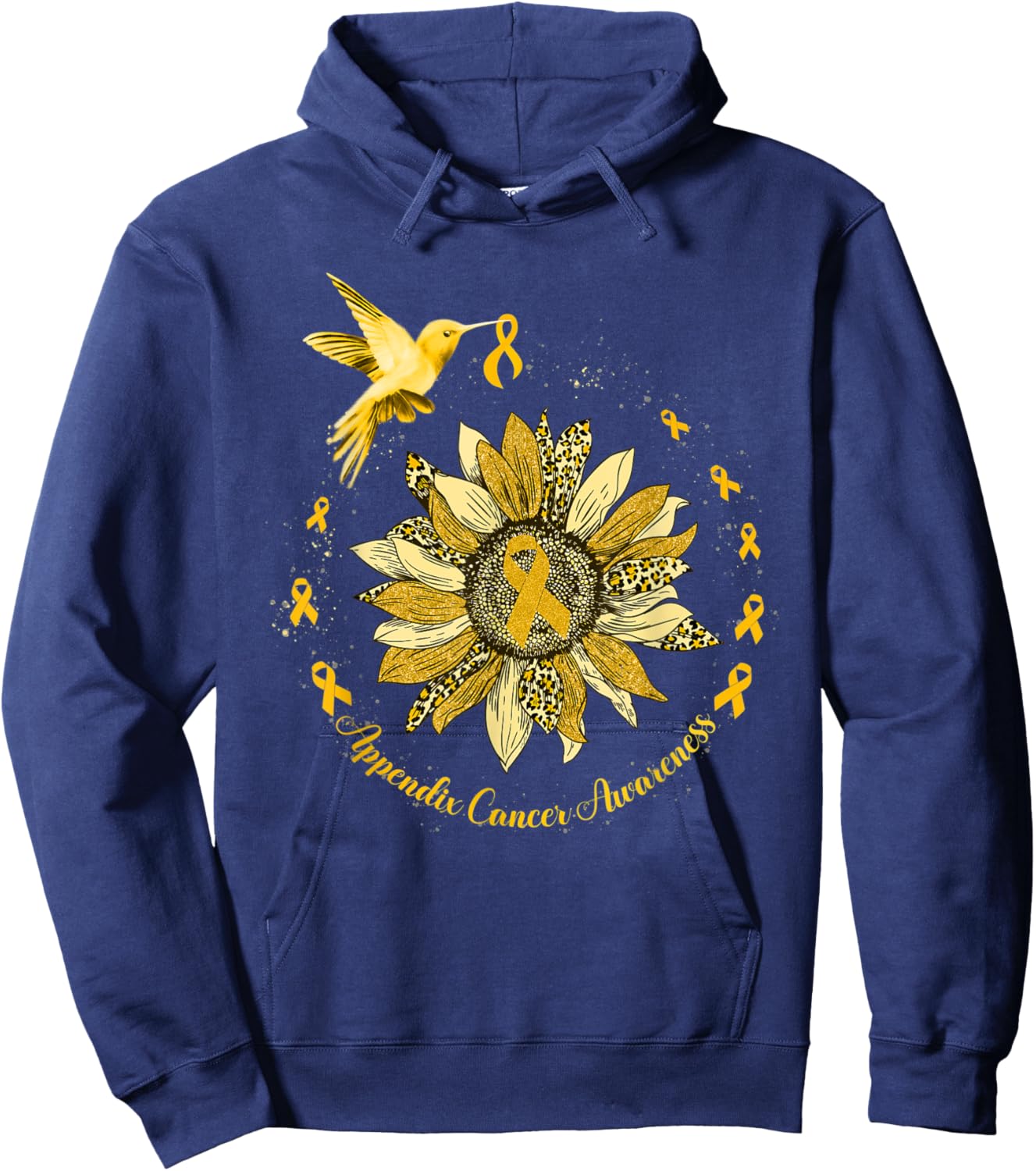Sunflower Hummingbird Amber Appendix Cancer Warrior Hoodie - Hoodie | Navy