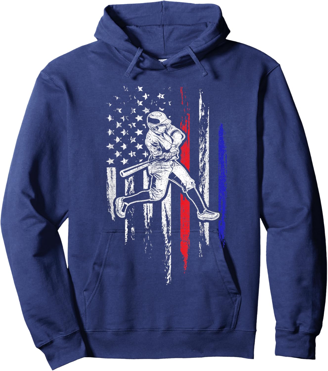 Baseball American Flag Batter Hitting USA 4th of July Gift Hoodie - Hoodie | Navy